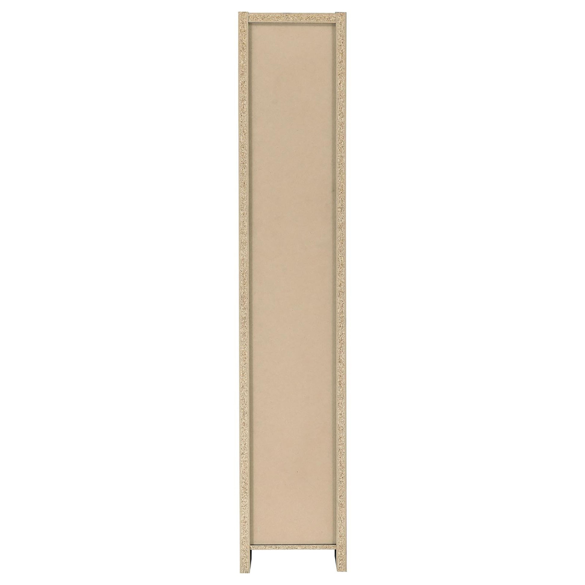 Tall particleboard bookshelf side panel in light beige