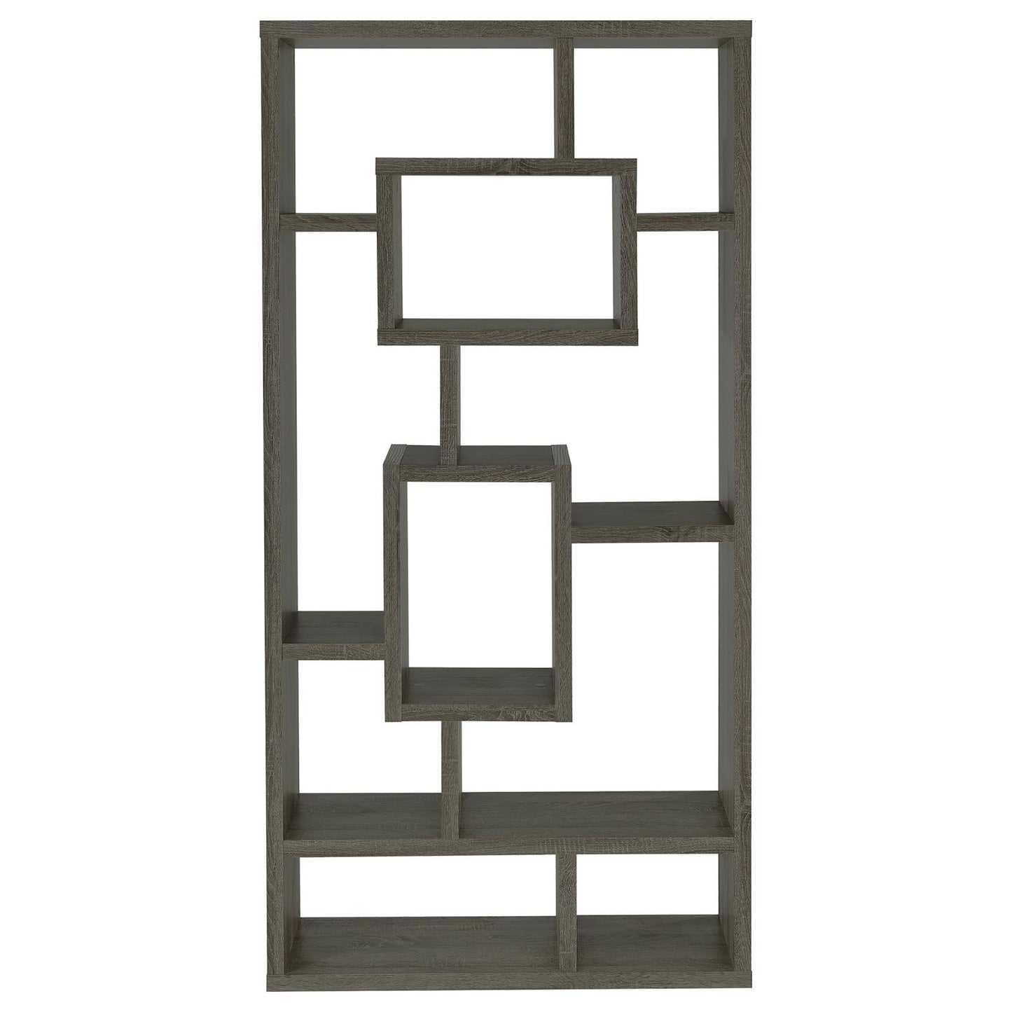 Grey geometric bookshelf with open shelving