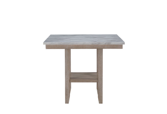Modern side table with white marble top and light oak wood base