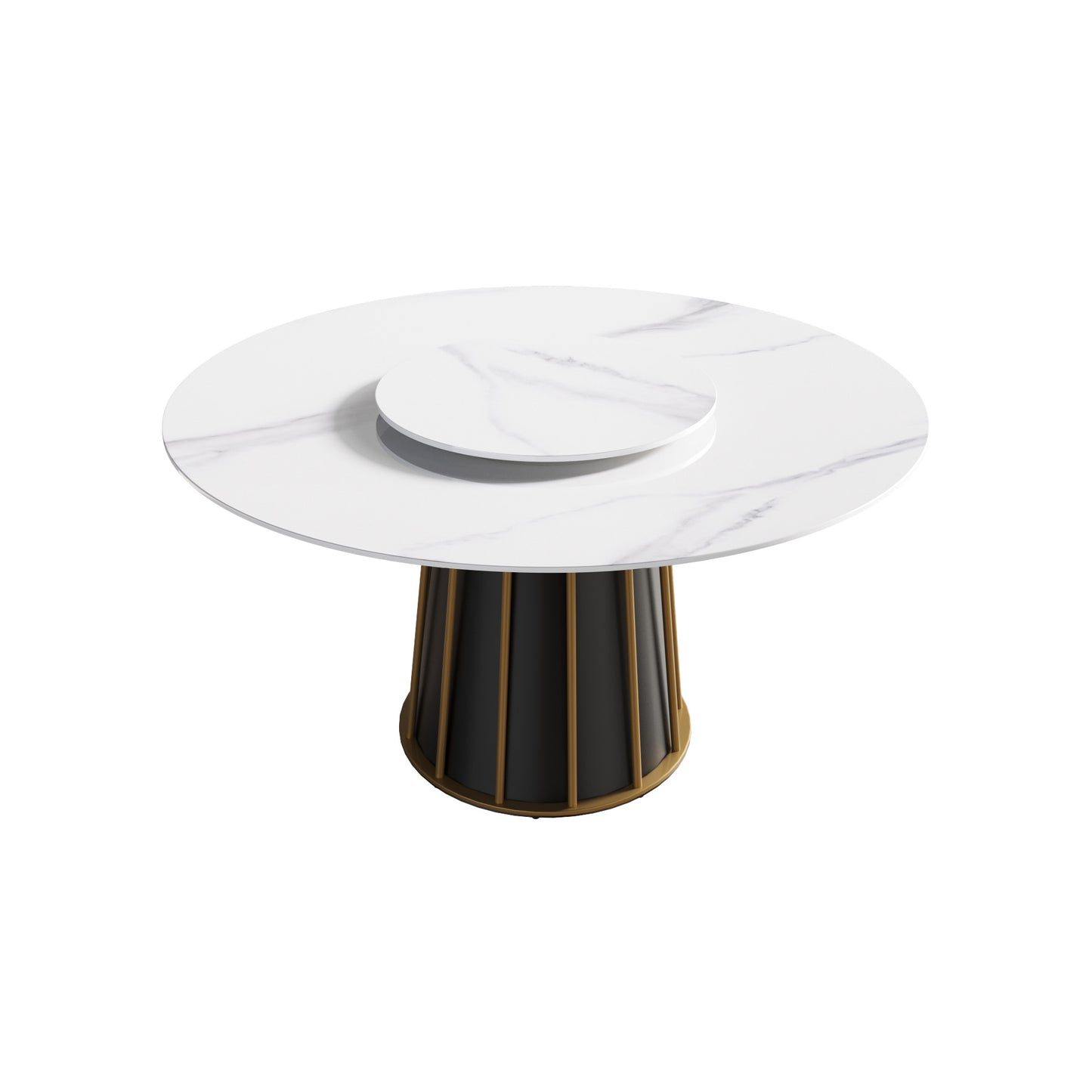 Modern round marble dining table with tiered white top and black base