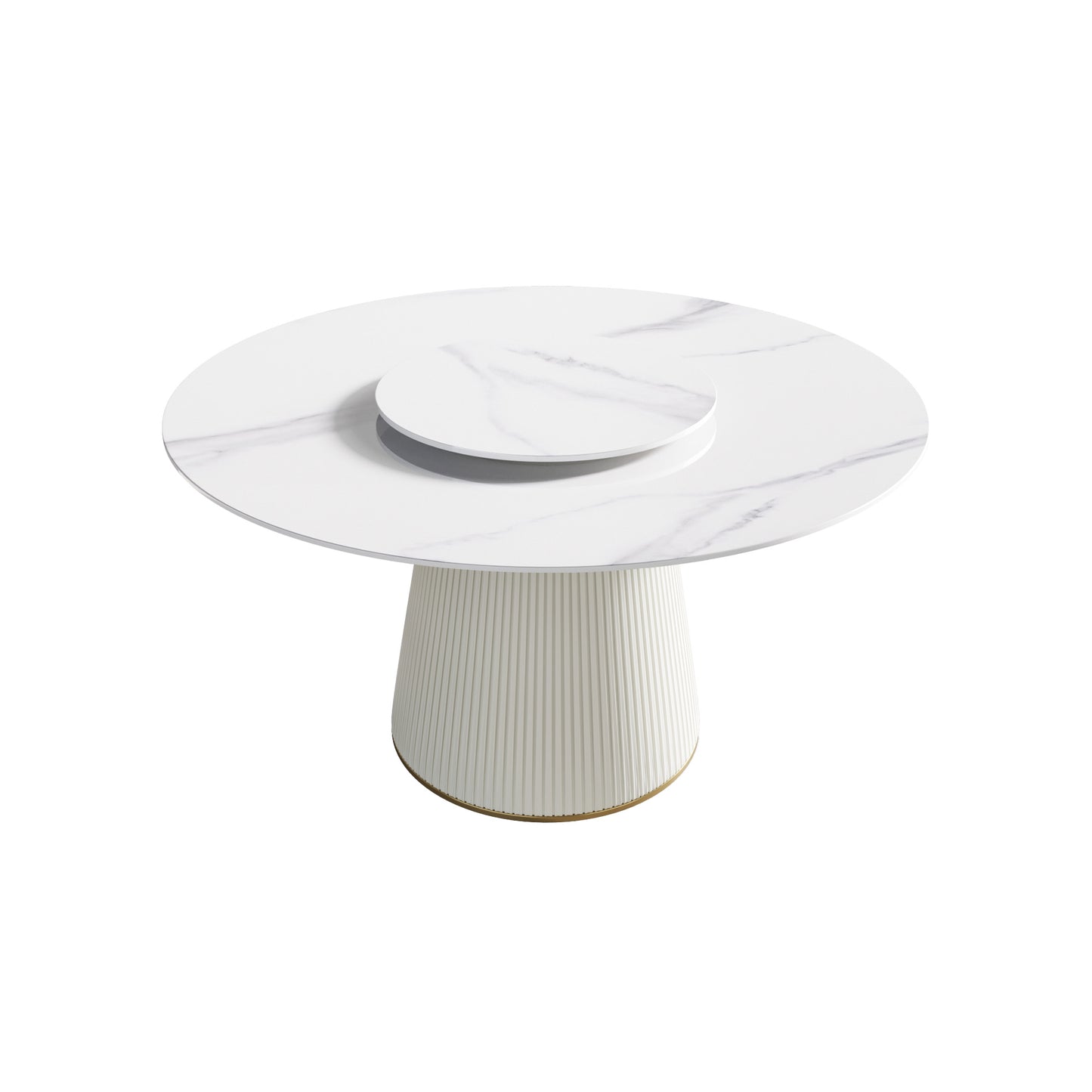 Marble top round dining table with fluted base