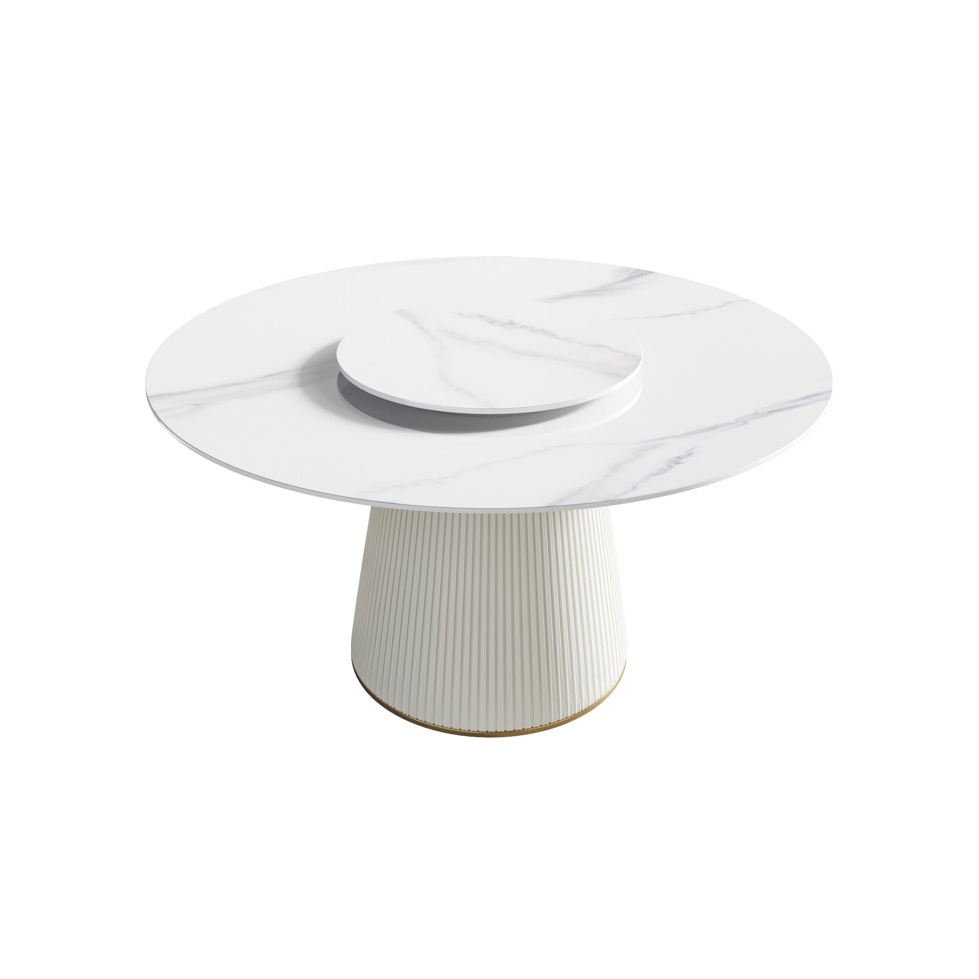 Marble top round dining table with fluted base