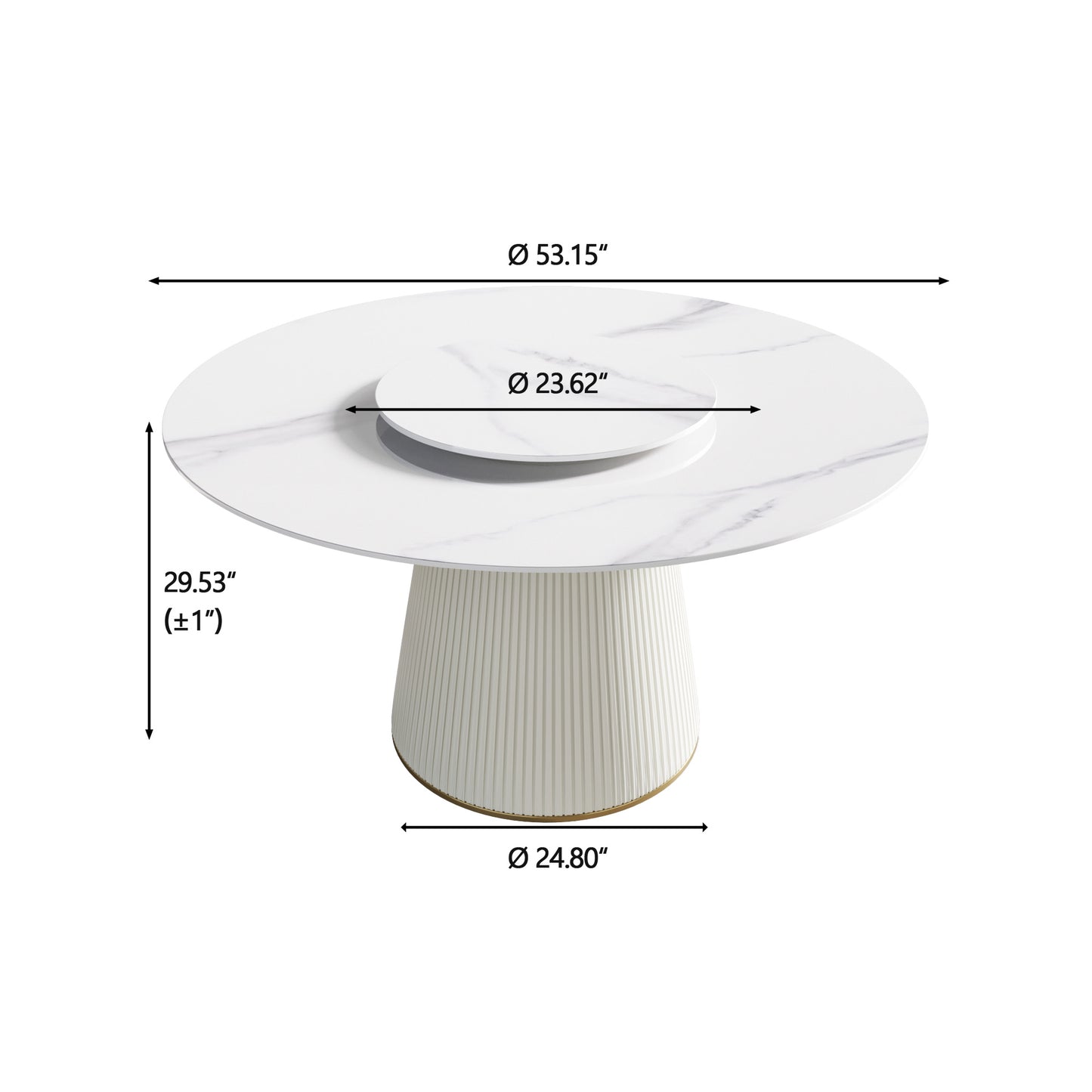 White marble top dining table with fluted pedestal base