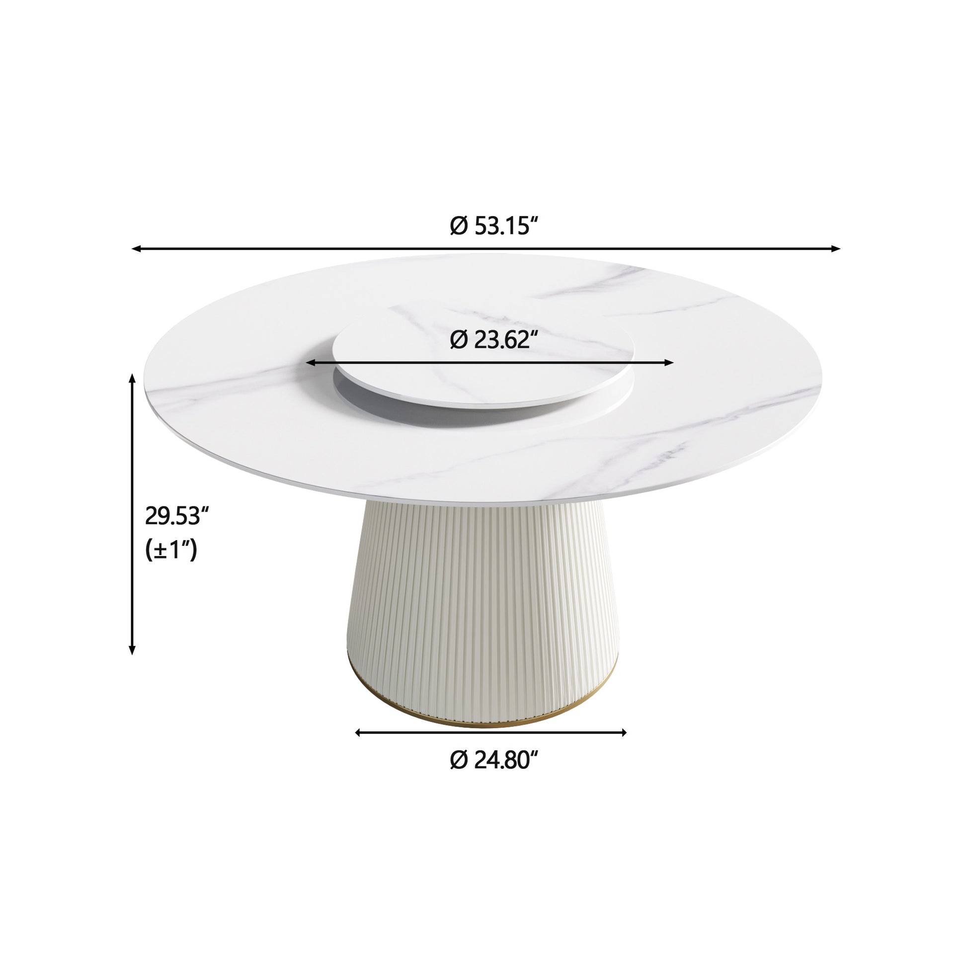 White marble top dining table with fluted pedestal base