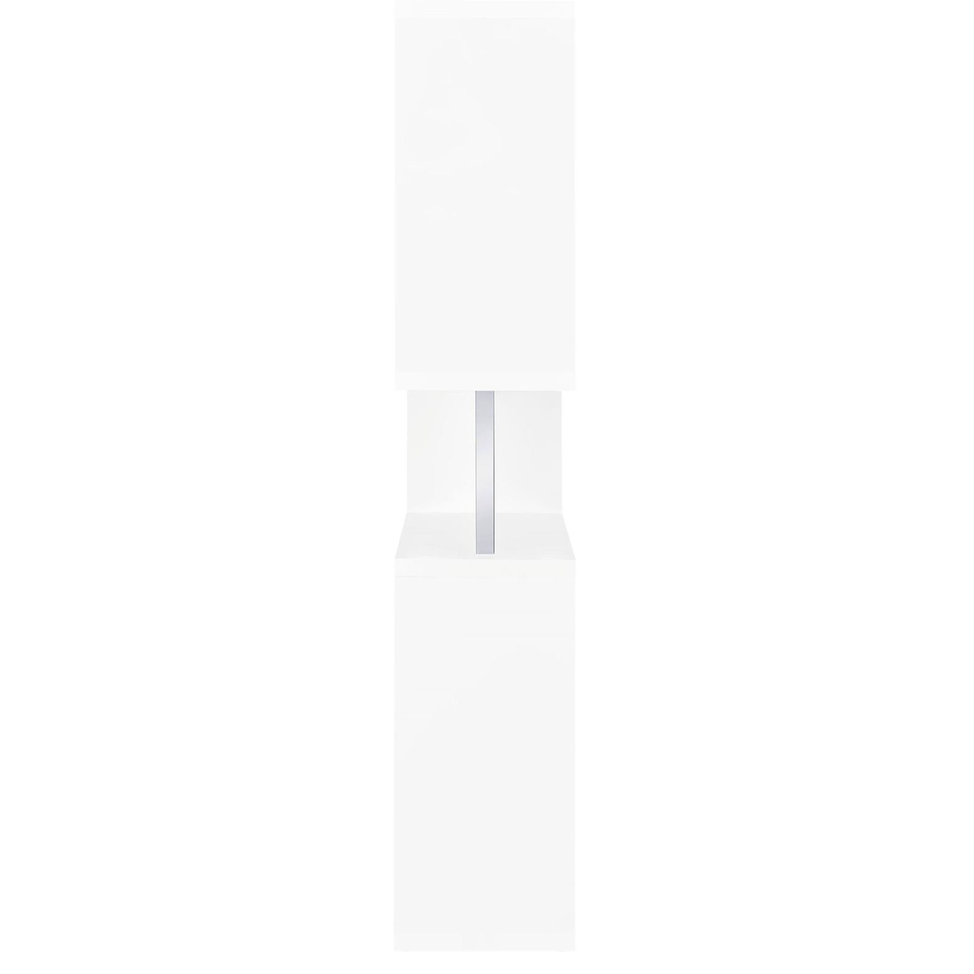 White minimalist shelf with a slender chrome support