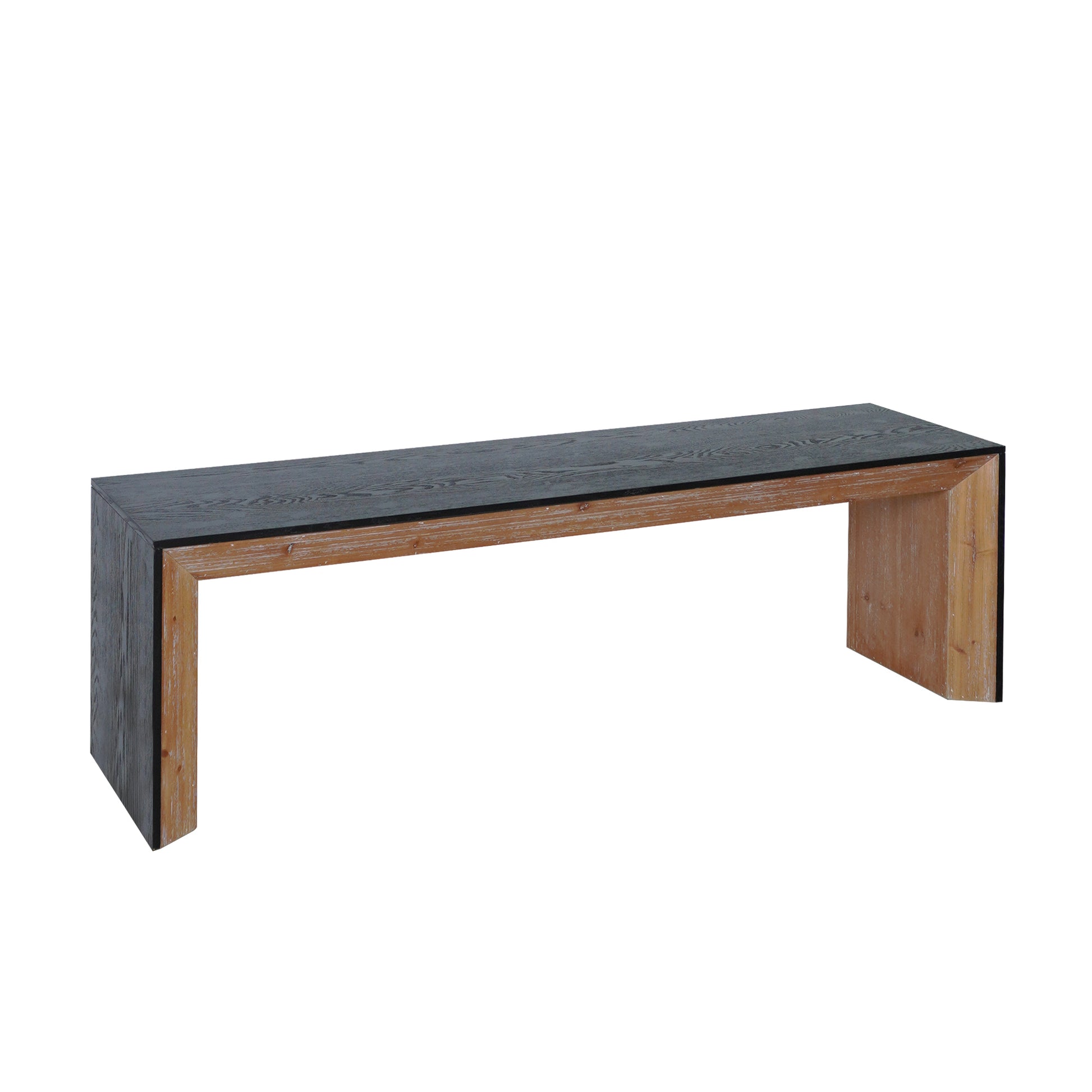 Modern dark wood console table with natural wood legs