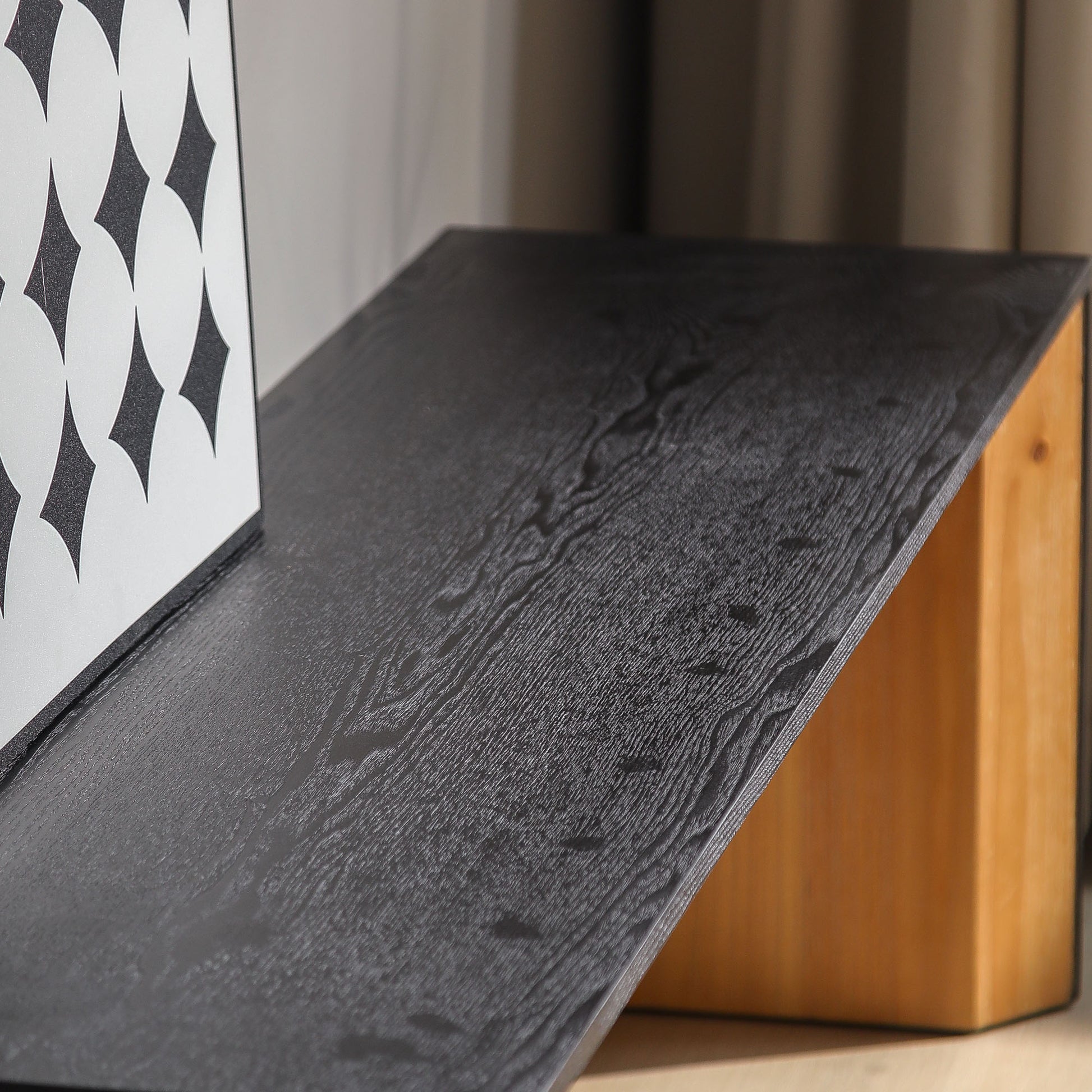 Black wood grain shelf for electronics