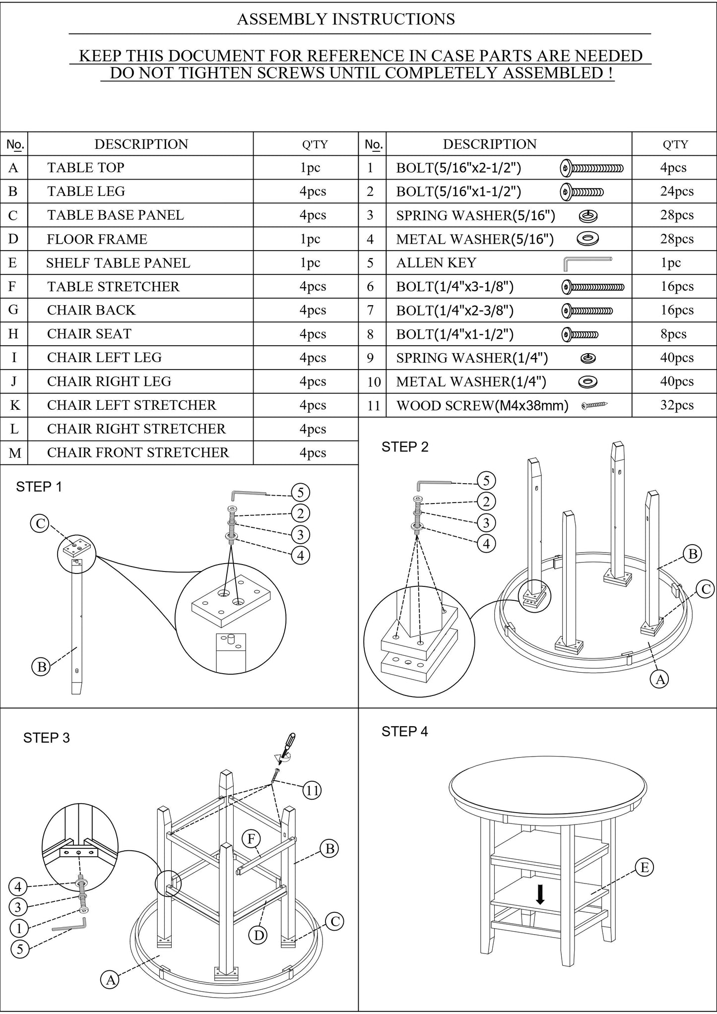 Table top for assembly