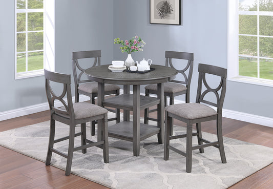 Grey distressed wood counter height dining set with four chairs