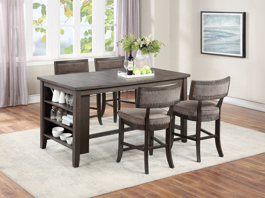 TREATLIFE HOME Counter Height Dining Table Set with Side Shelves, Rustic Espresso Finish, 5-Piece Dining Set with 4 High Chairs