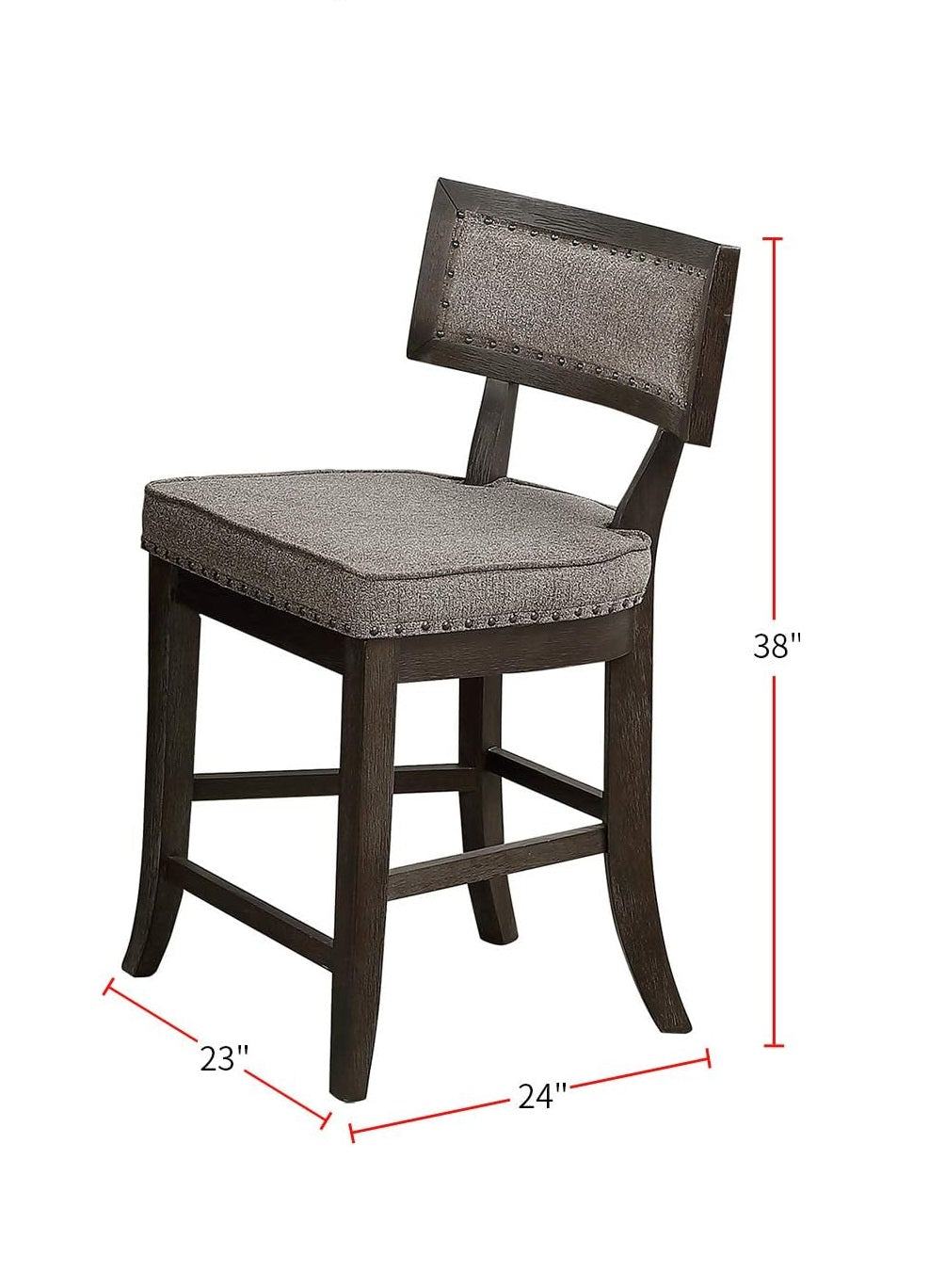Dark wood upholstered counter stool with nailhead trim
