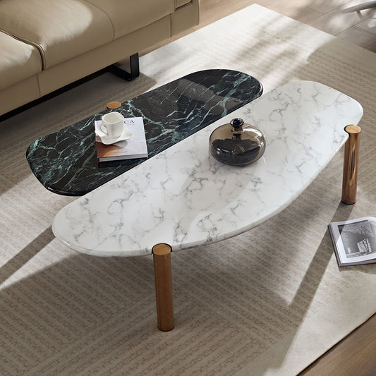 Contemporary oval marble coffee table with gold legs