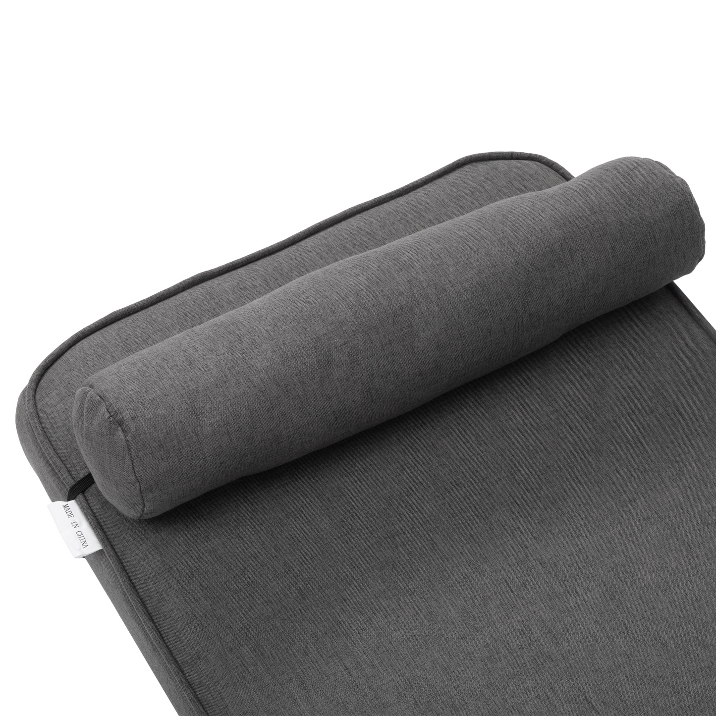 Dark grey linen chaise lounge with adjustable headrest pillow