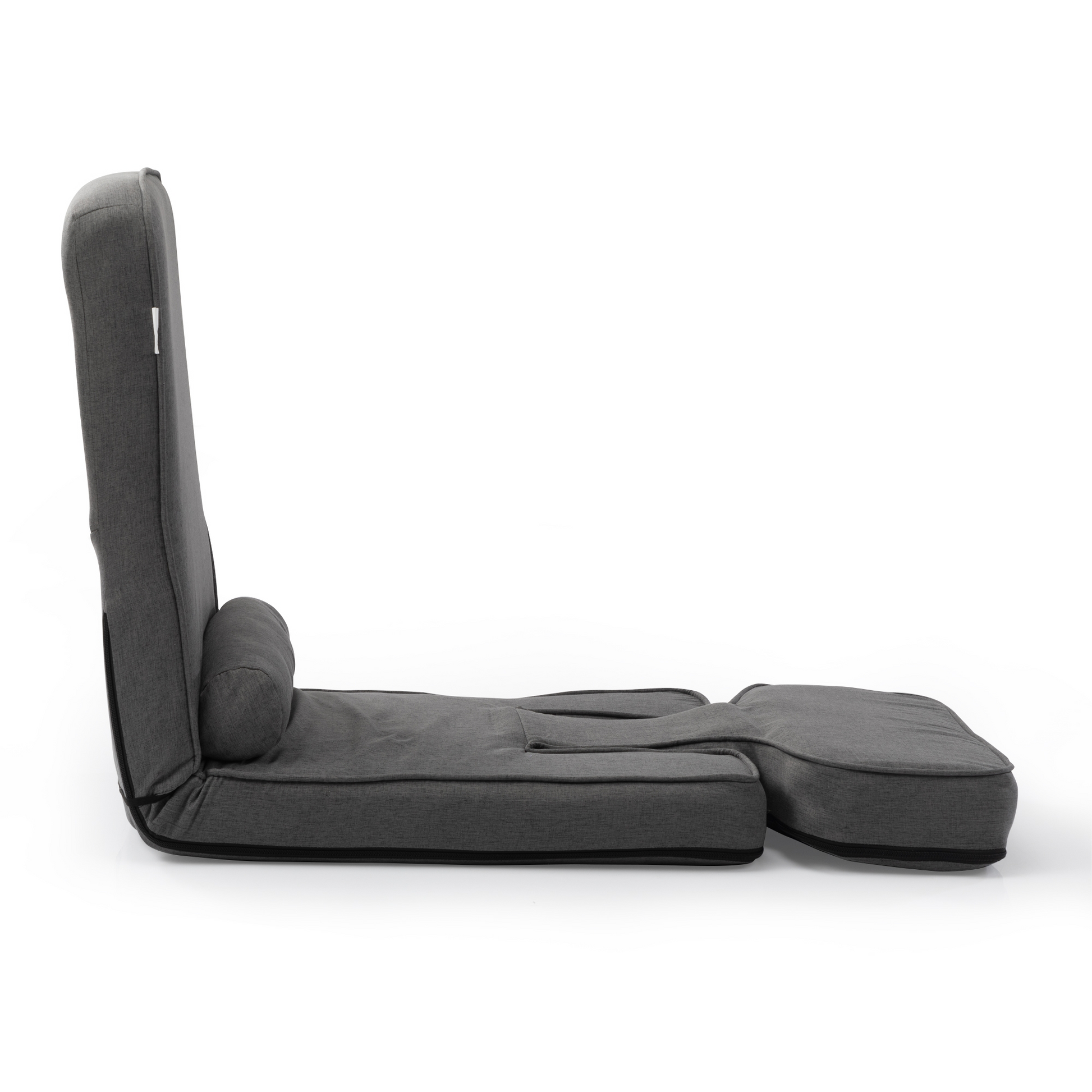 Gray fabric floor chair with adjustable back