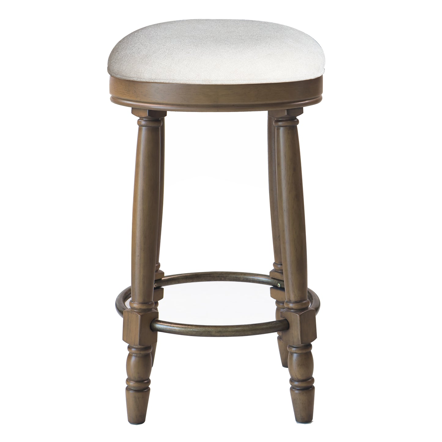 Comfortable upholstered bar stool with turned wooden legs and footrest