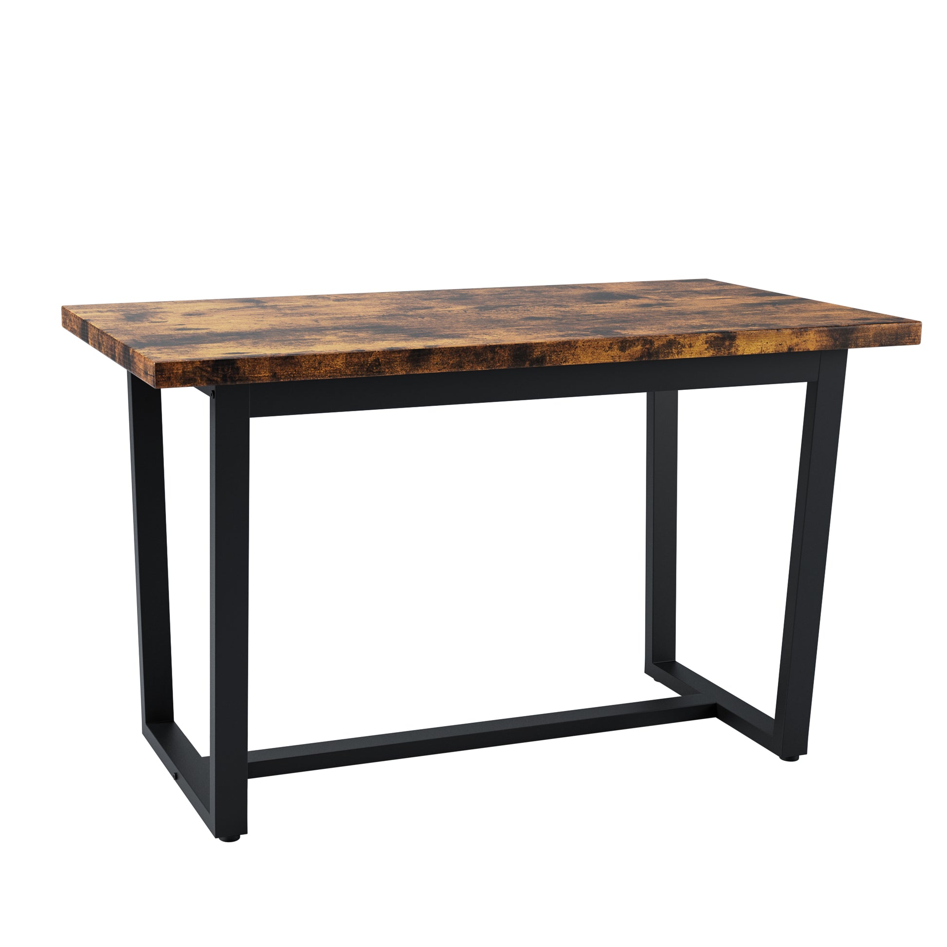Rustic industrial dining table with distressed wood top and black metal legs