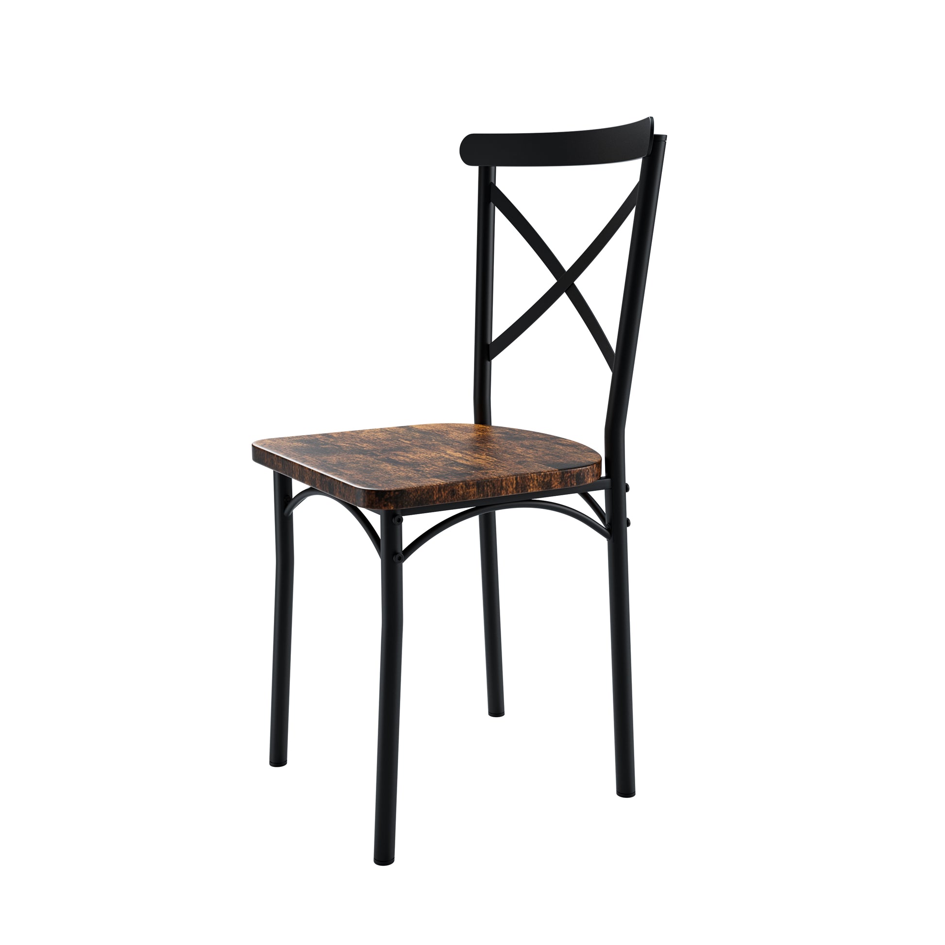 Modern black metal dining chair with distressed wood seat