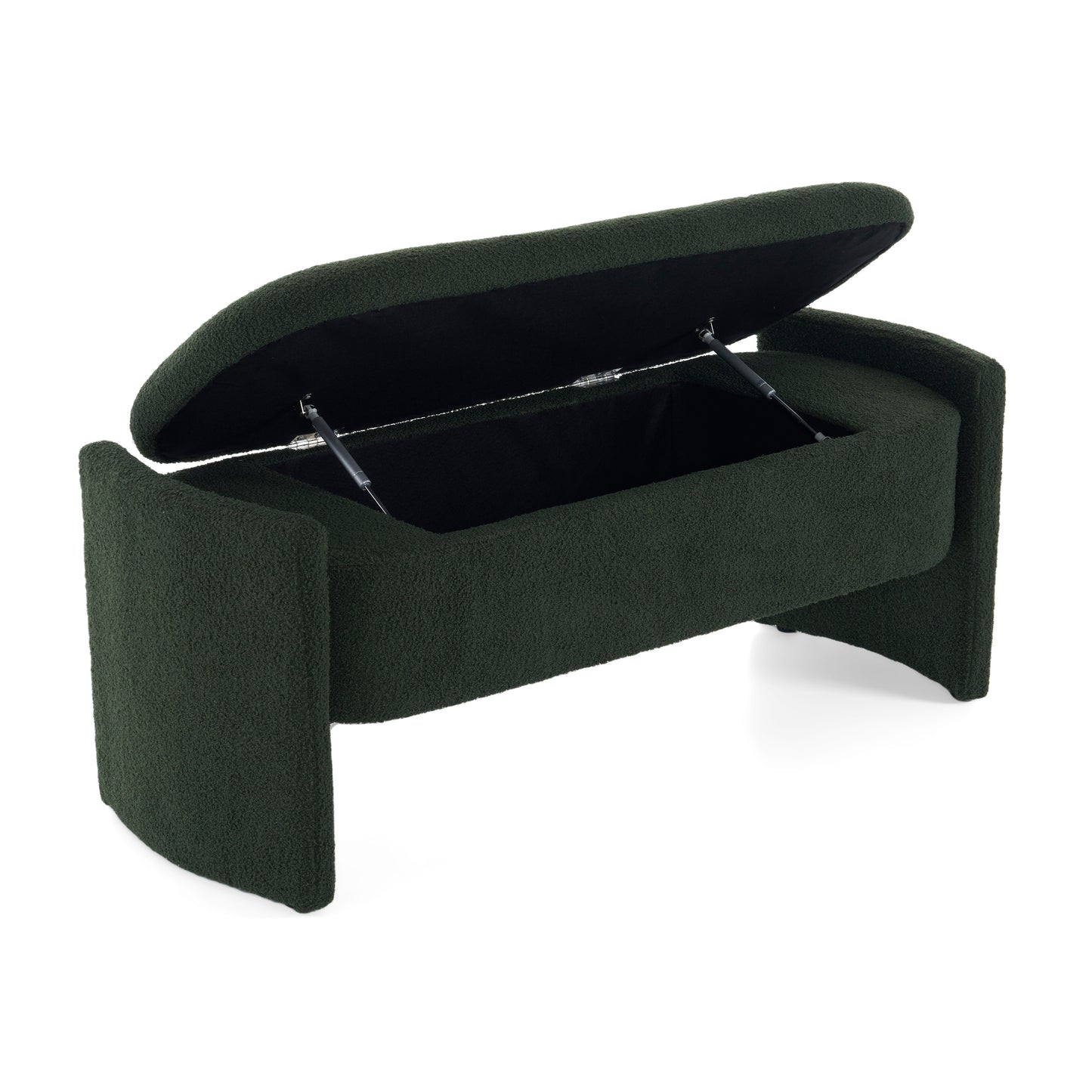 Dark green textured storage bench with open lid