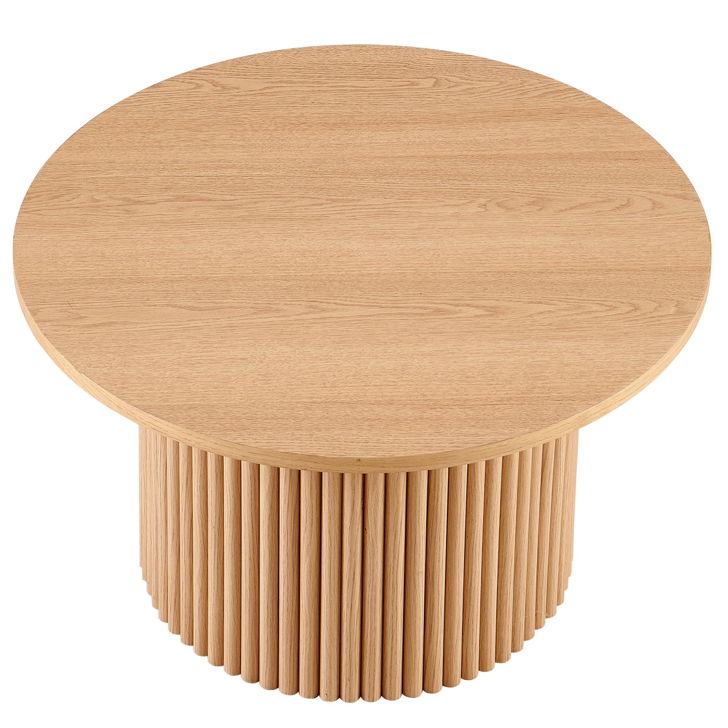 Round oak coffee table with fluted base