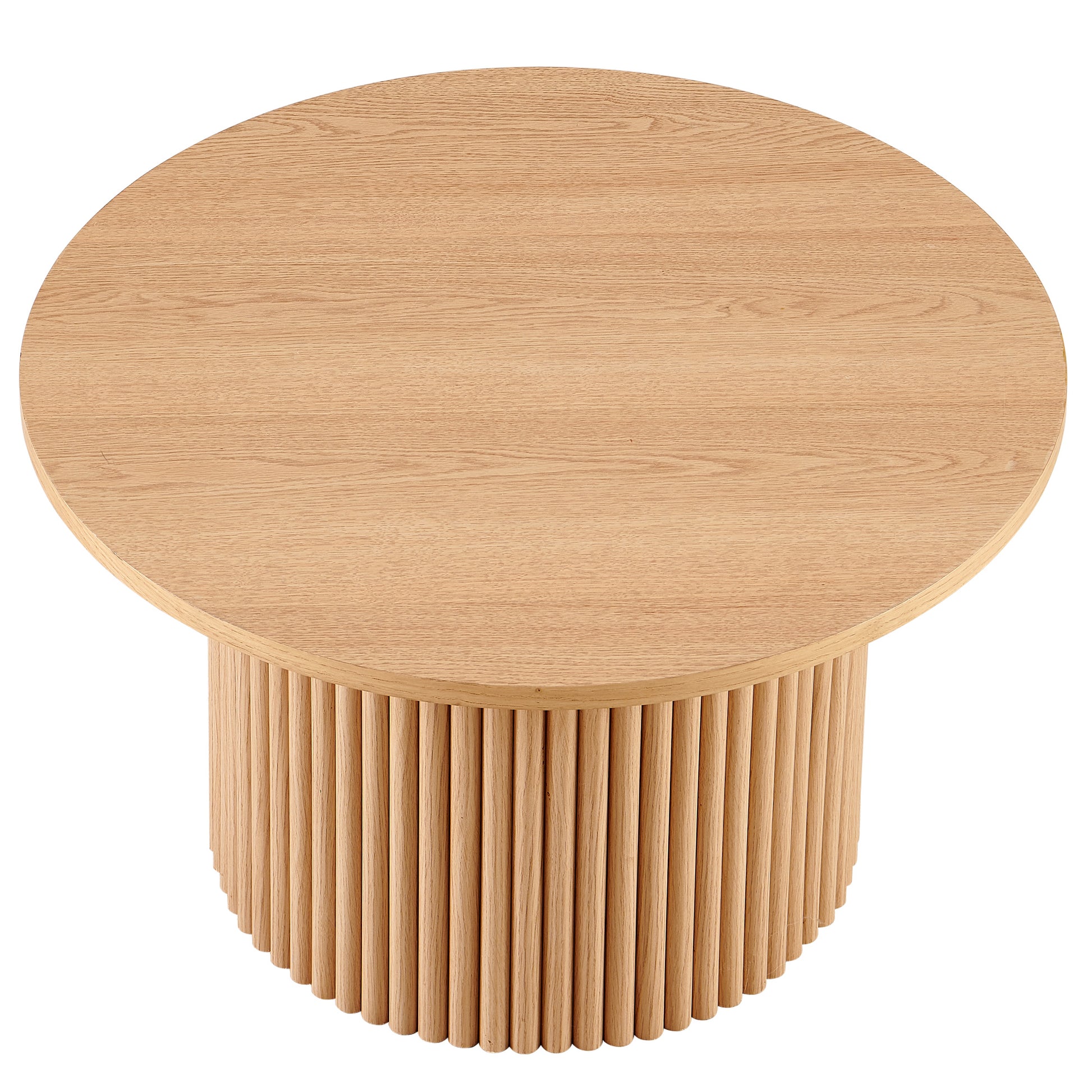 Round oak coffee table with fluted base
