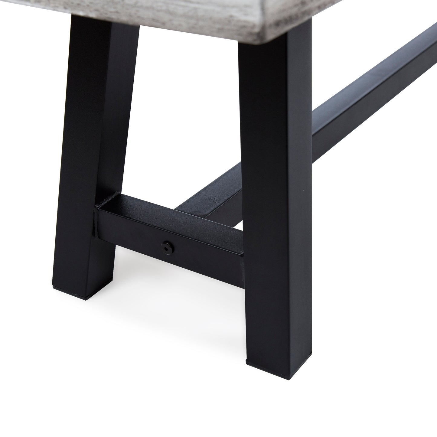 Weathered oak wood table top with modern black metal legs