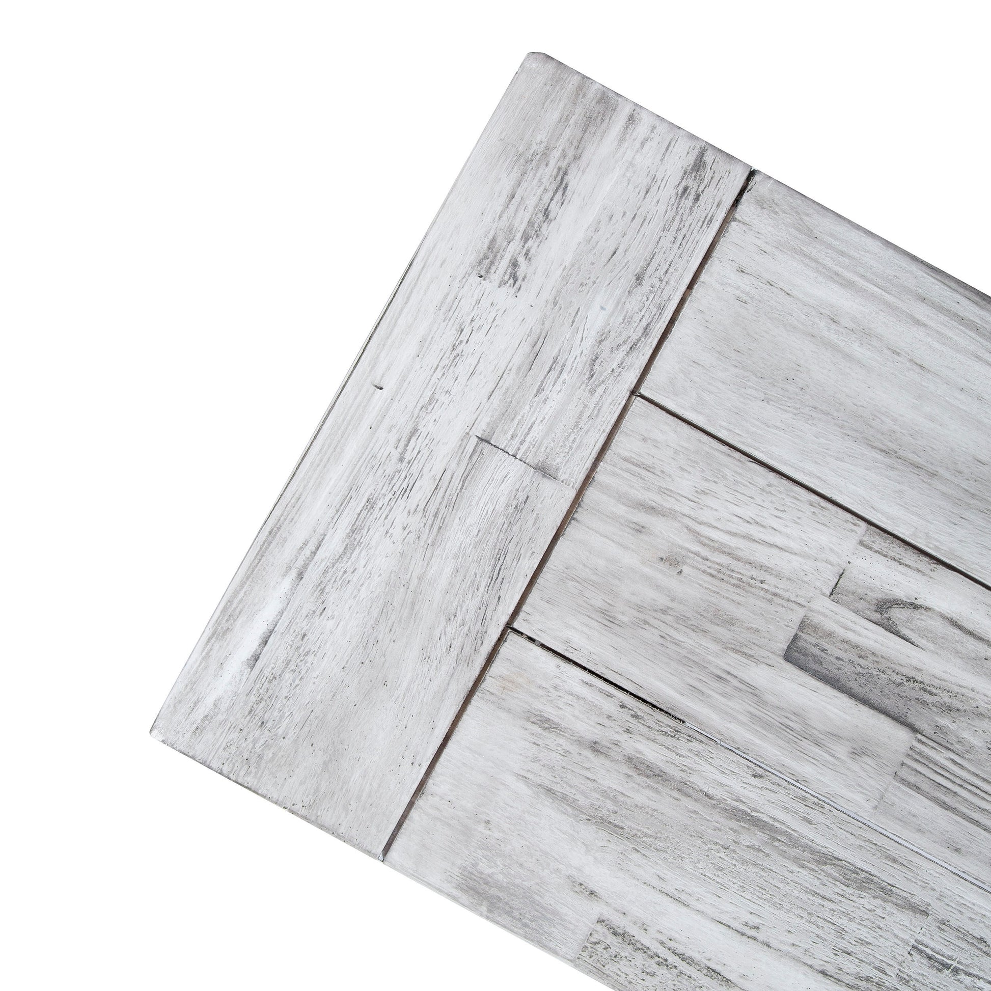 Weathered white wood plank tabletop detail