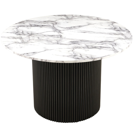 Round marble coffee table with fluted black base