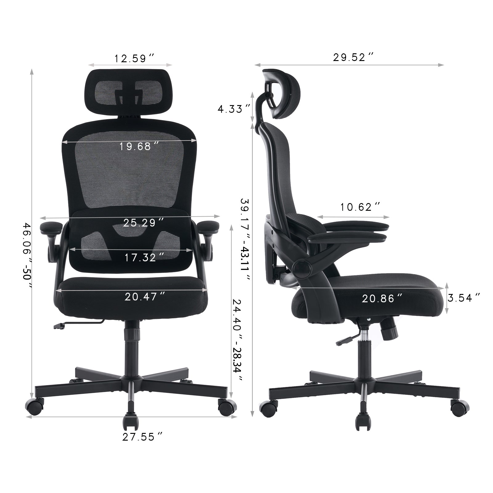 Black mesh ergonomic office chair with adjustable lumbar support and headrest