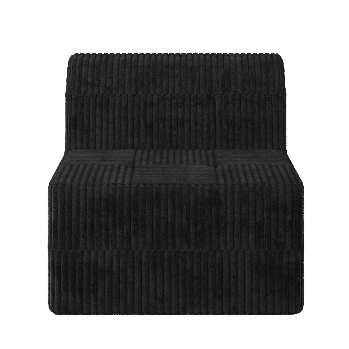 Black corduroy accent chair with plush fabric and vertical ribbed texture