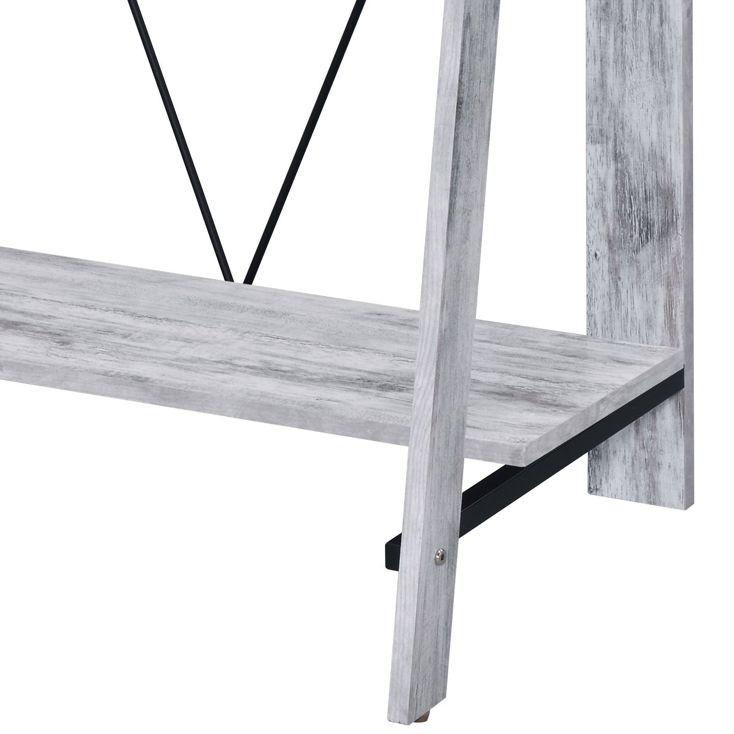 Rustic white wash console table with black metal frame