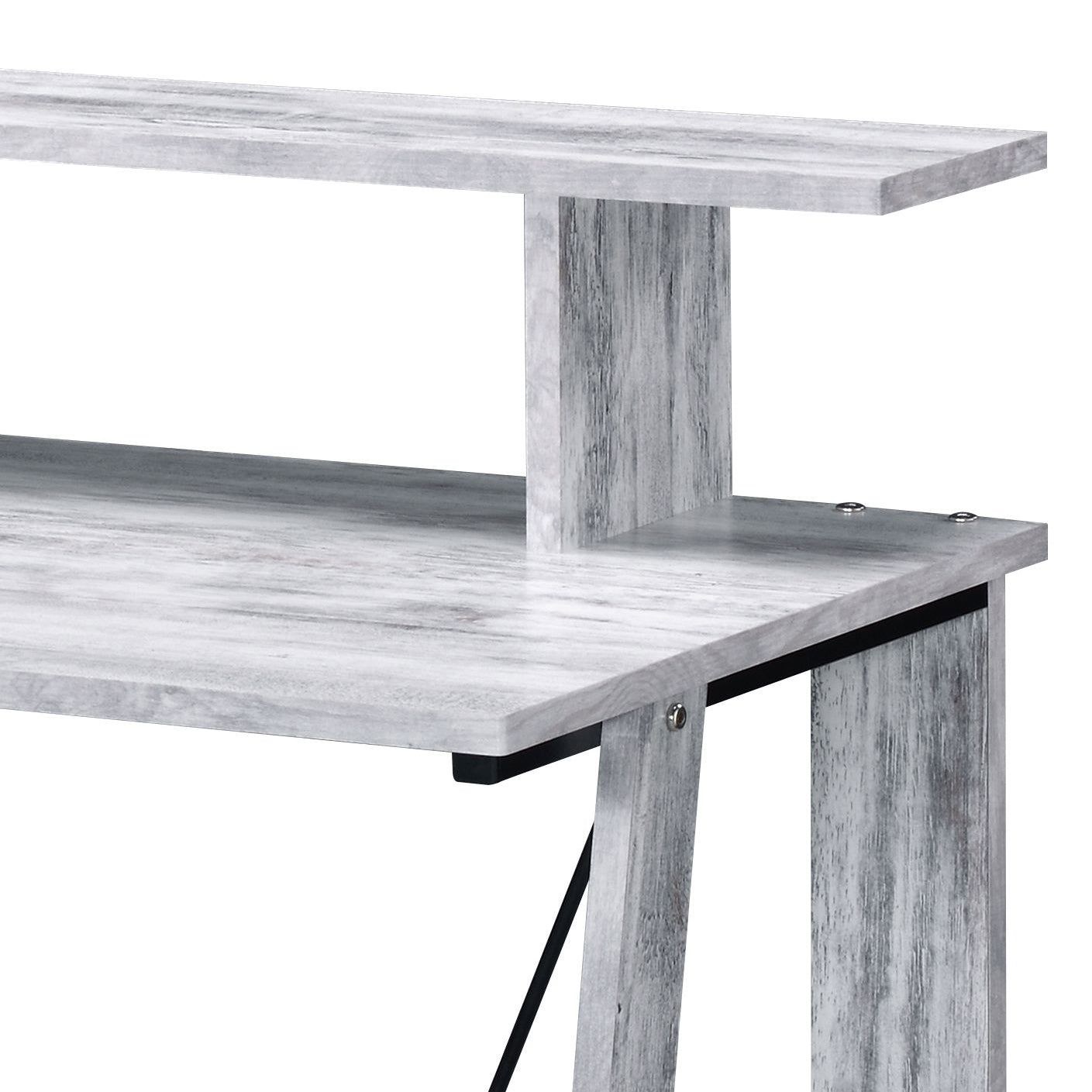 Grey marble effect desk with elevated shelf