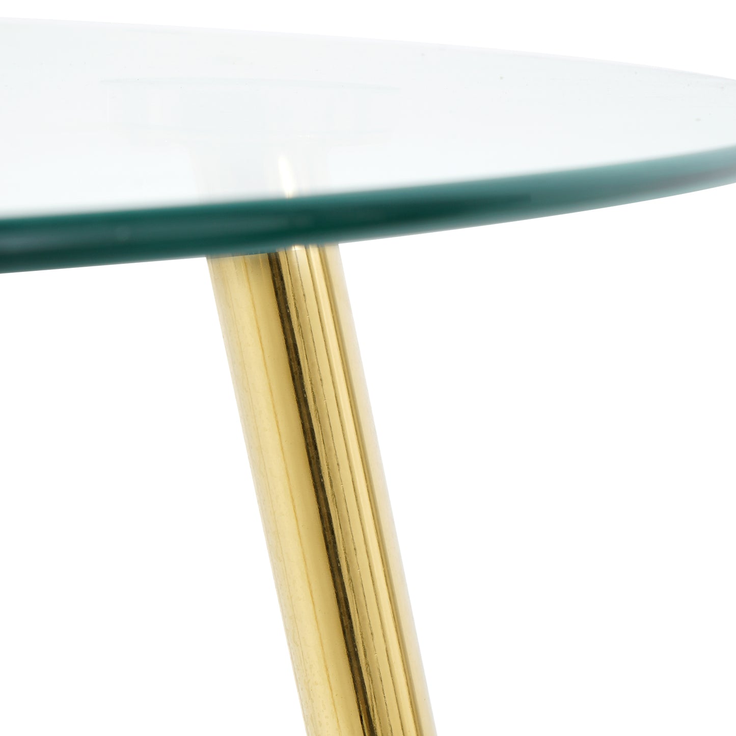 Round glass side table with polished gold leg