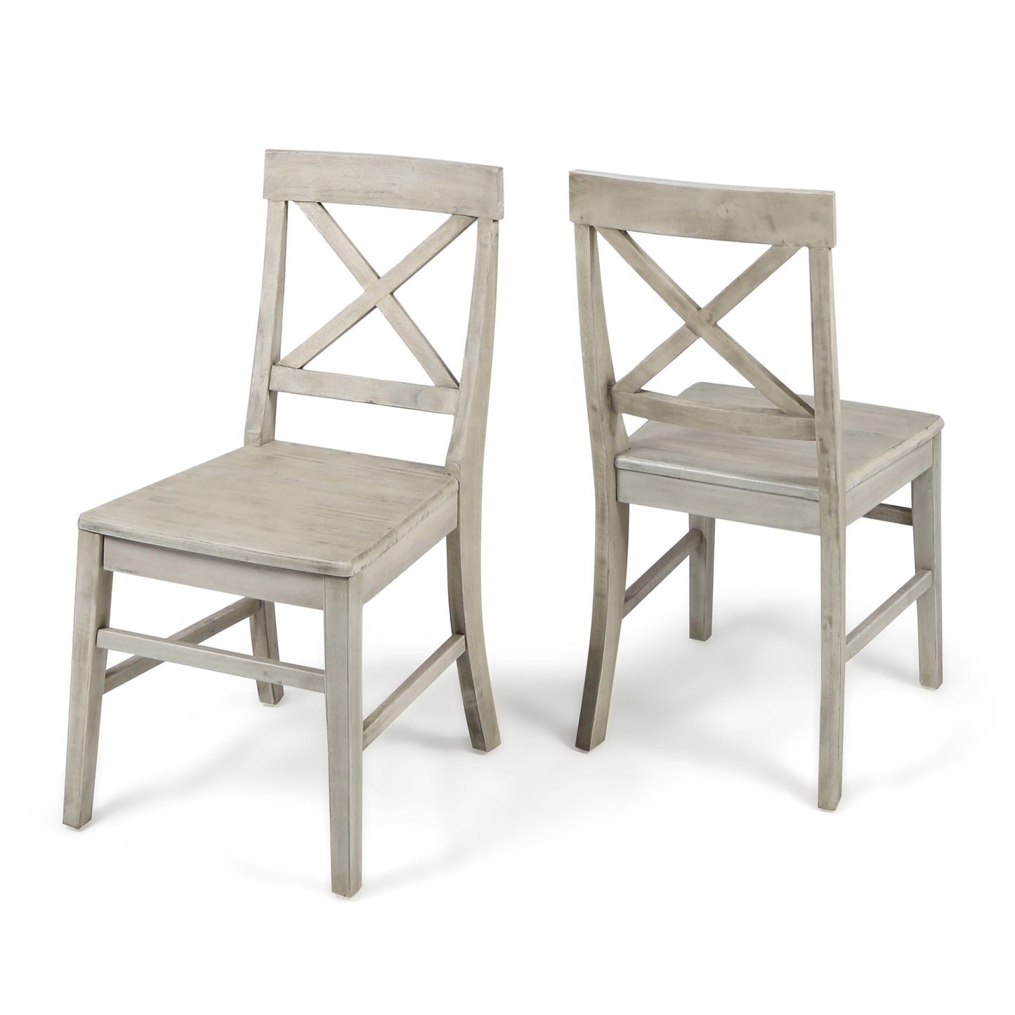 Rustic grey wooden dining chair with Xback detail and solid seat