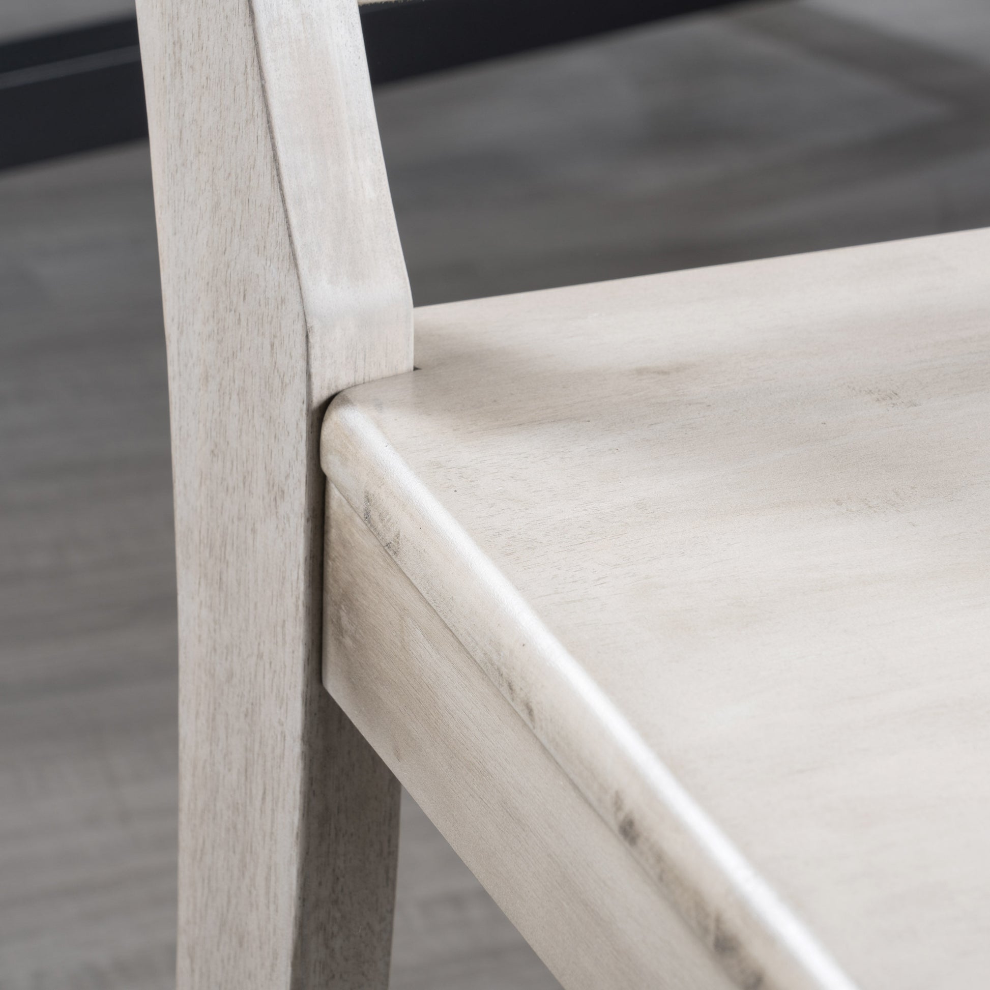Light gray distressed wood dining chair seat