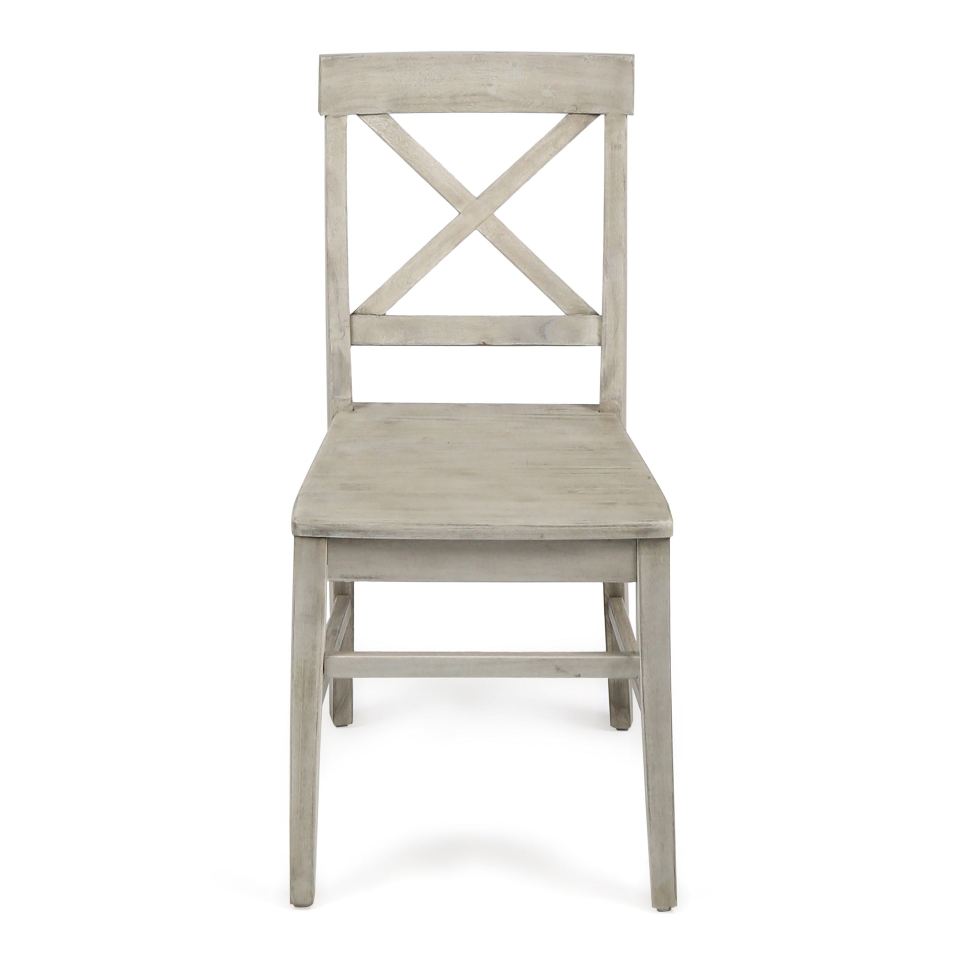 Rustic grey wooden dining chair with Xback detail