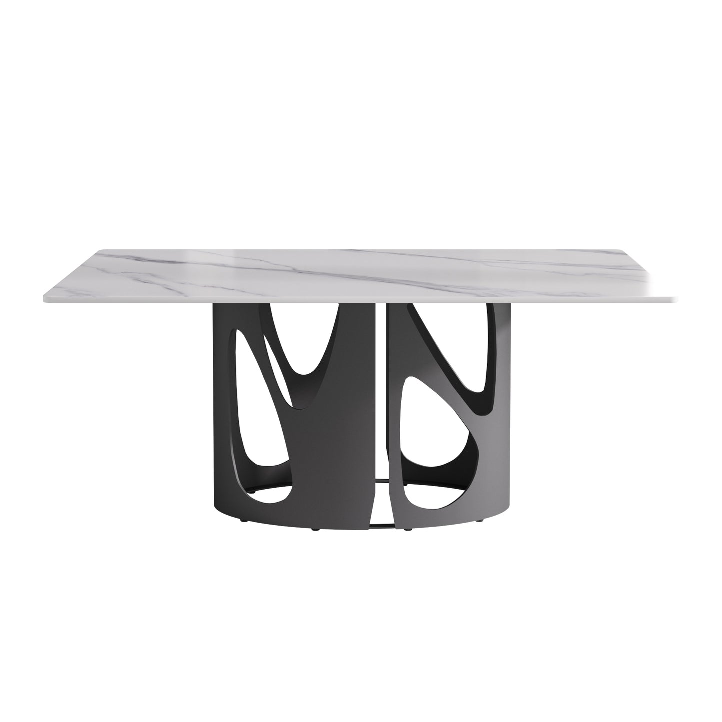 Modern marble top dining table with sculptural gray base