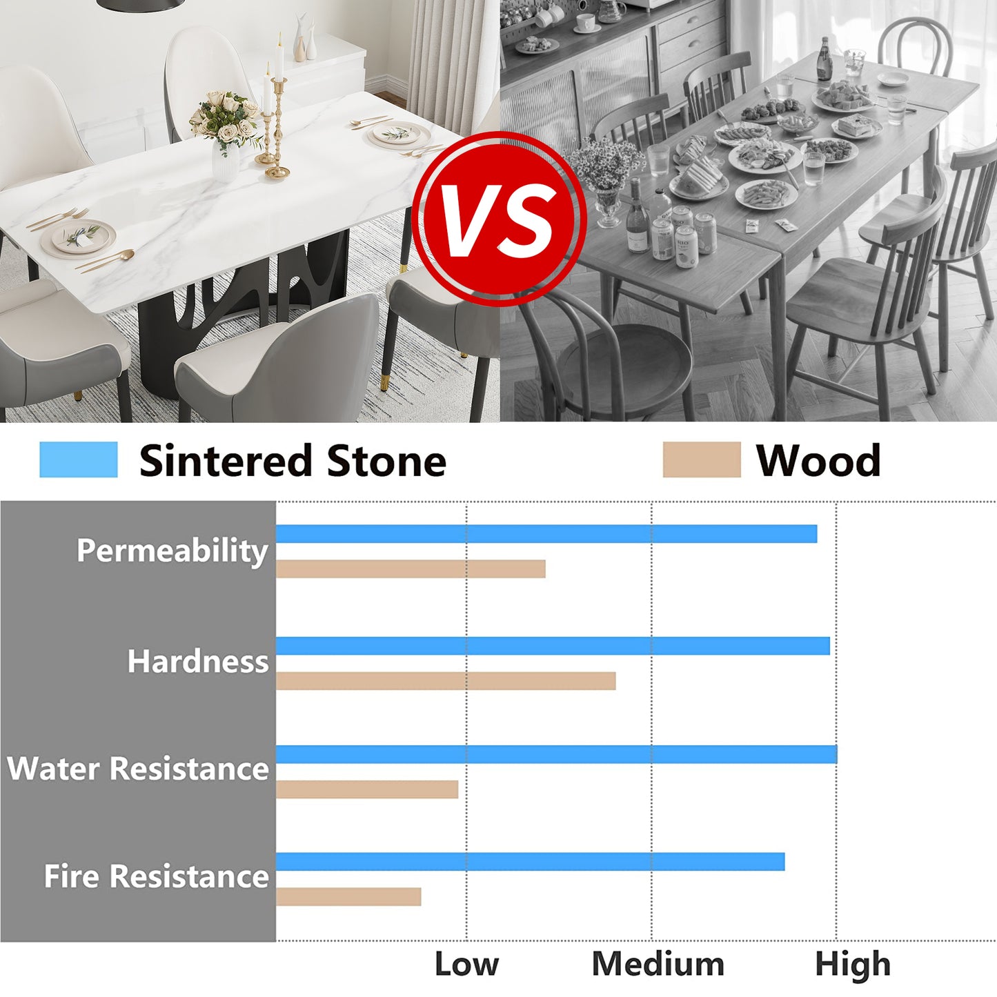 Modern white sintered stone dining table with grey chairs