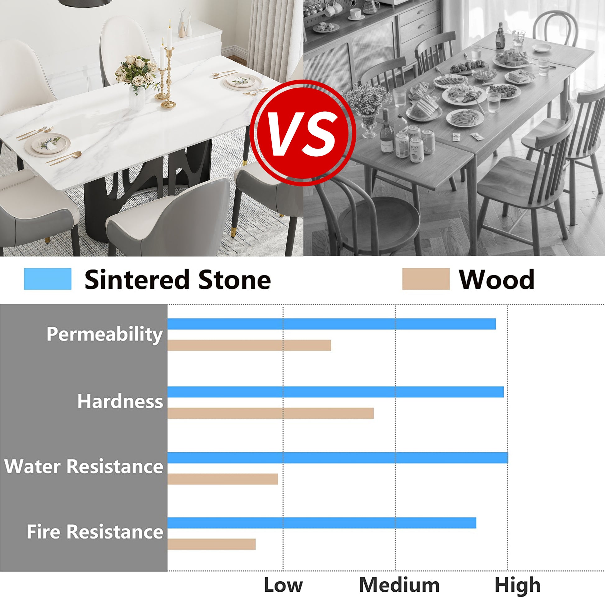 Modern white sintered stone dining table with grey chairs
