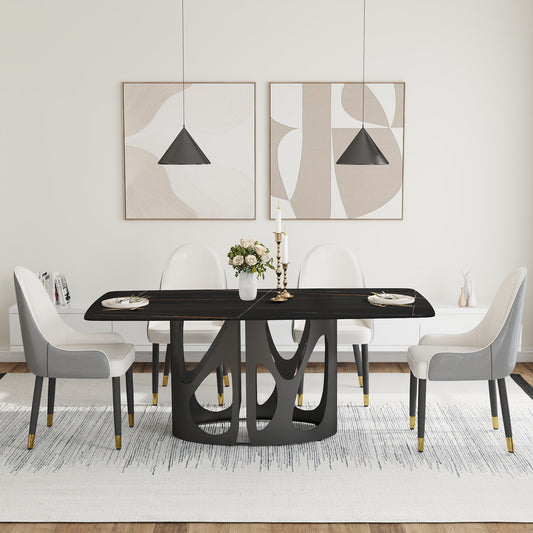 Modern black dining table with abstract base