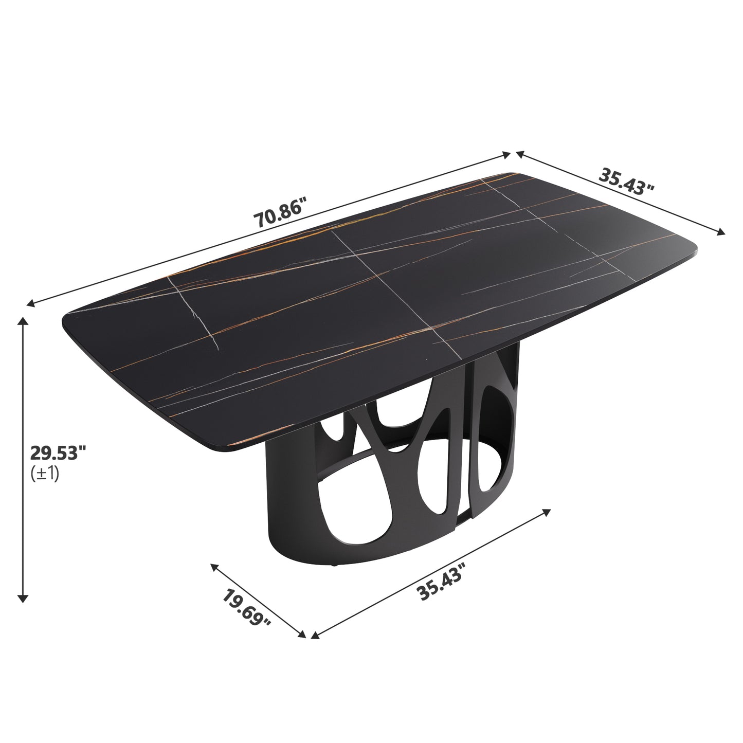 Modern black dining table with marblelook top and gold veining