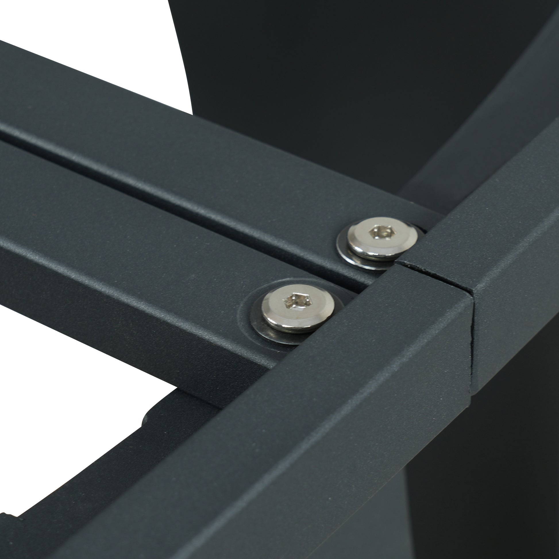 Dark gray metal frame with silver bolt assembly