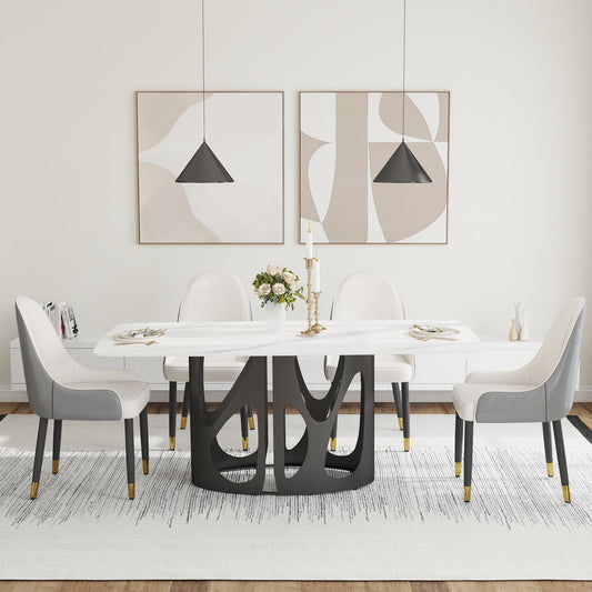Modern white marble dining table with sculptural black base