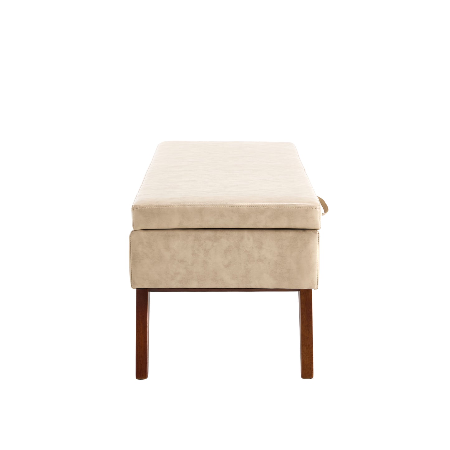 Cream faux leather storage bench with wooden legs