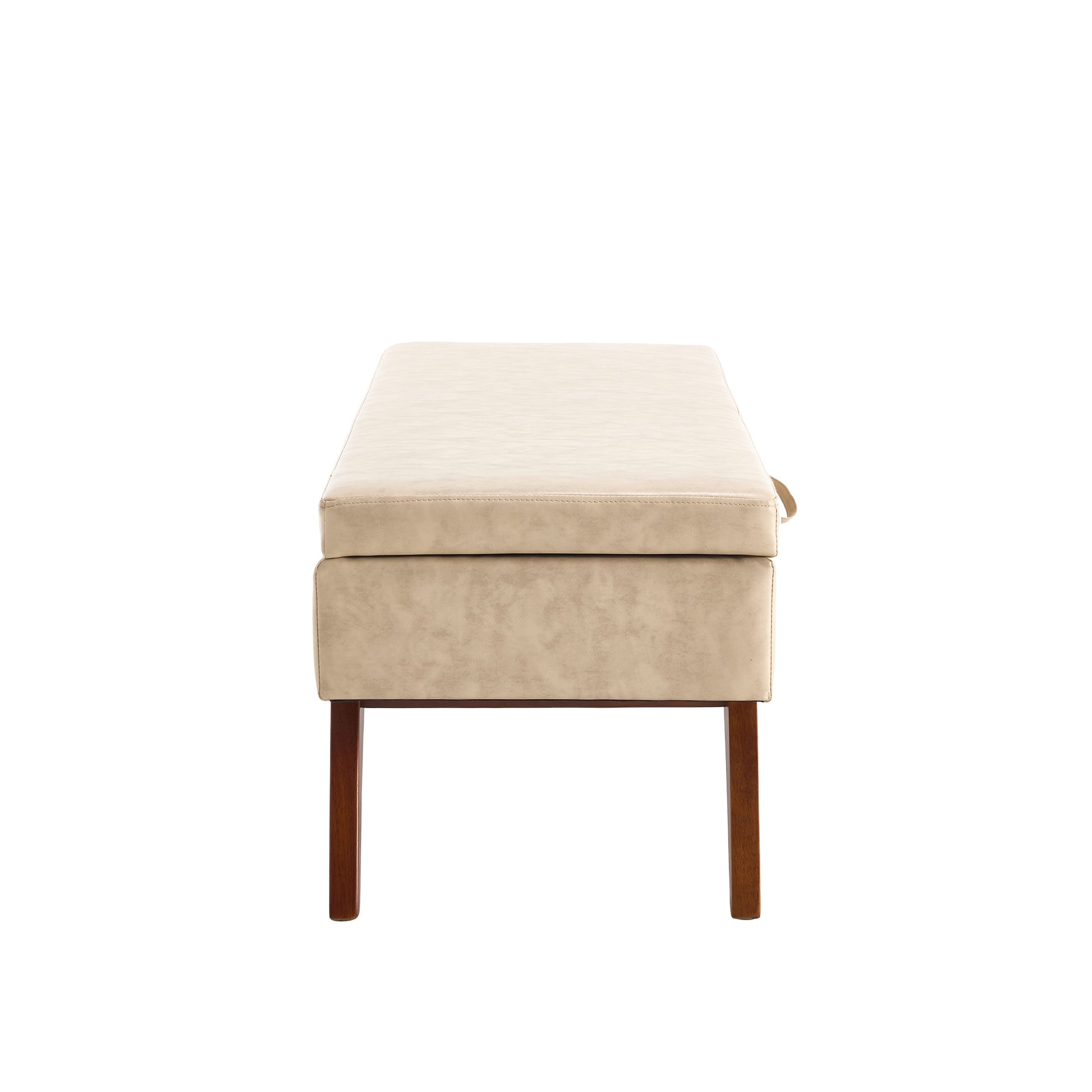Cream faux leather storage bench with wooden legs