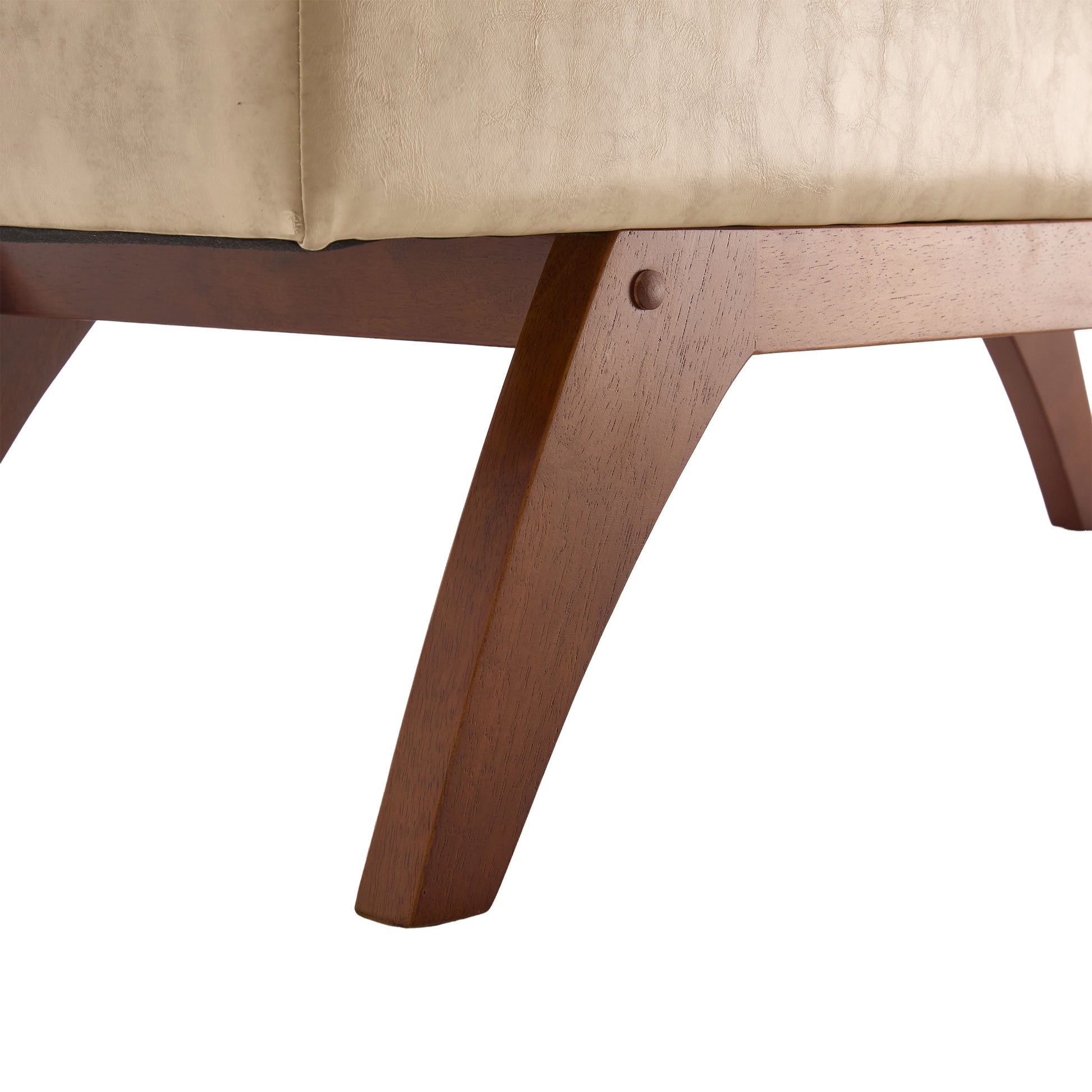 Beige tufted ottoman with tapered wooden legs