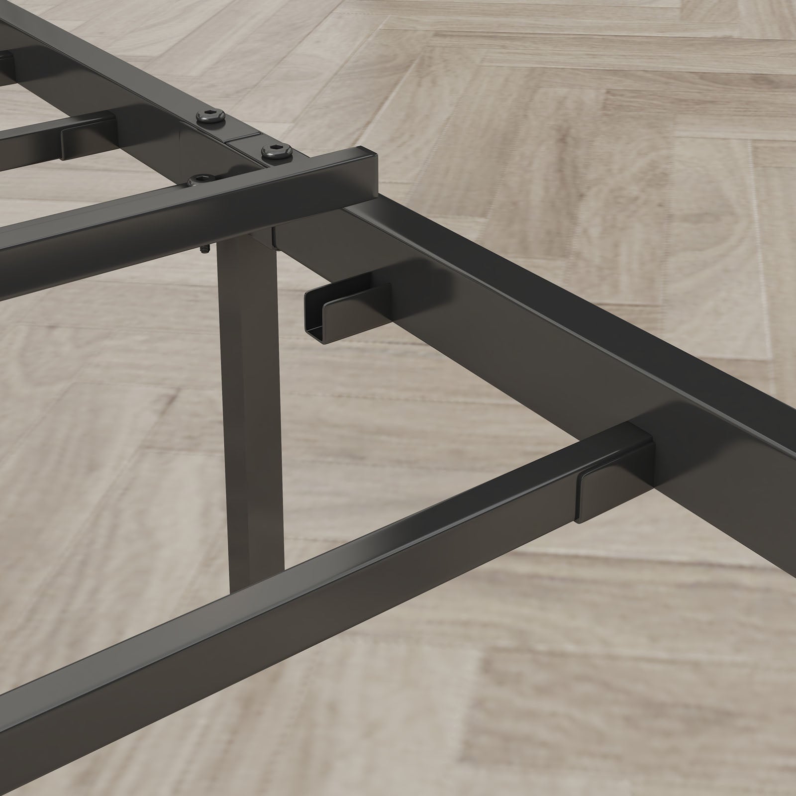 Sturdy black metal bed frame with reinforced support beams