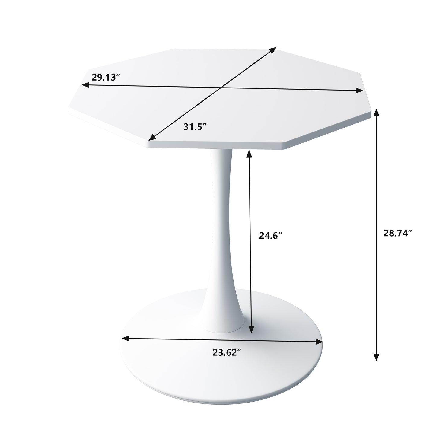 White modern octagonal dining table with pedestal base