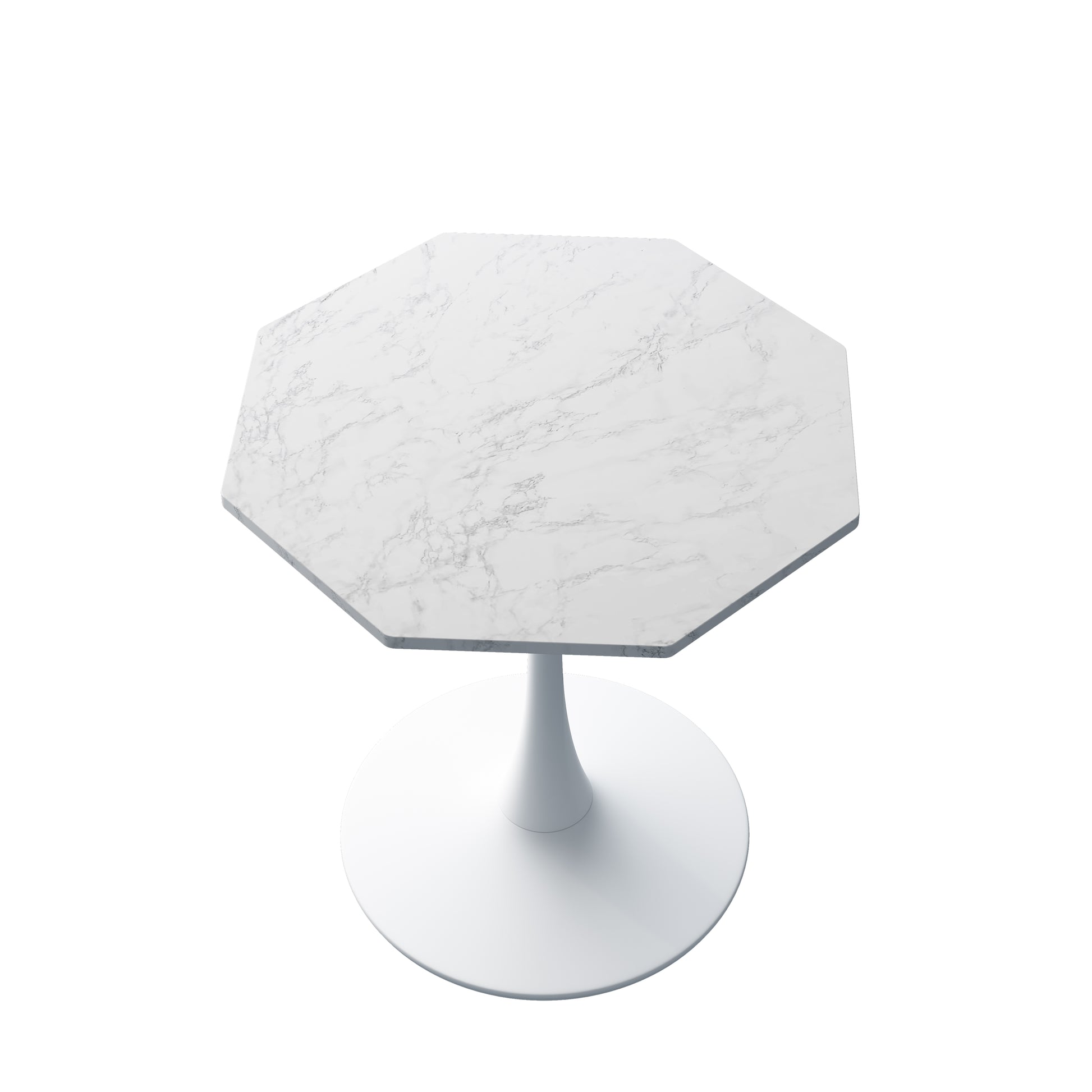 Octagonal marble top dining table with white pedestal base