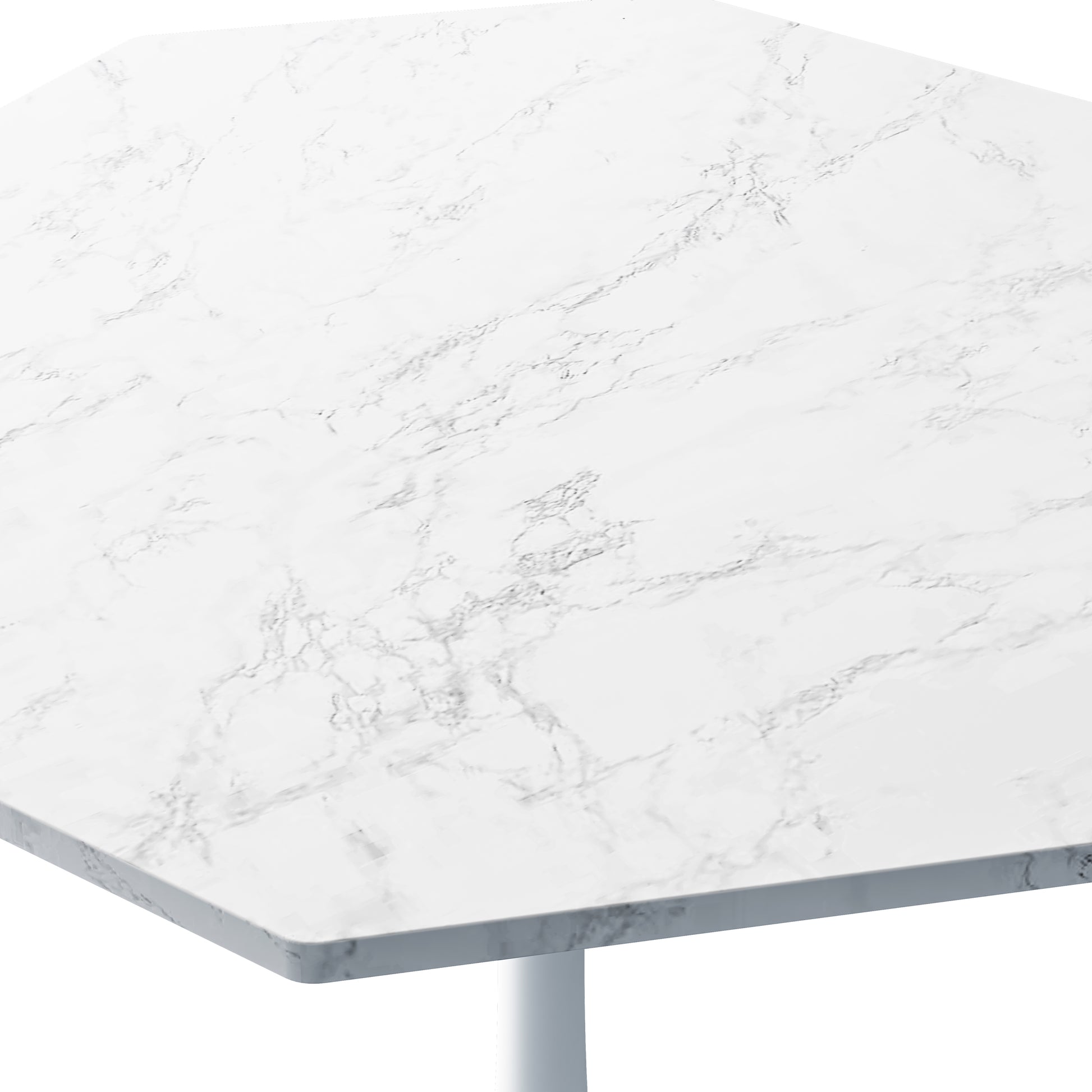 White marble top table with a pedestal base