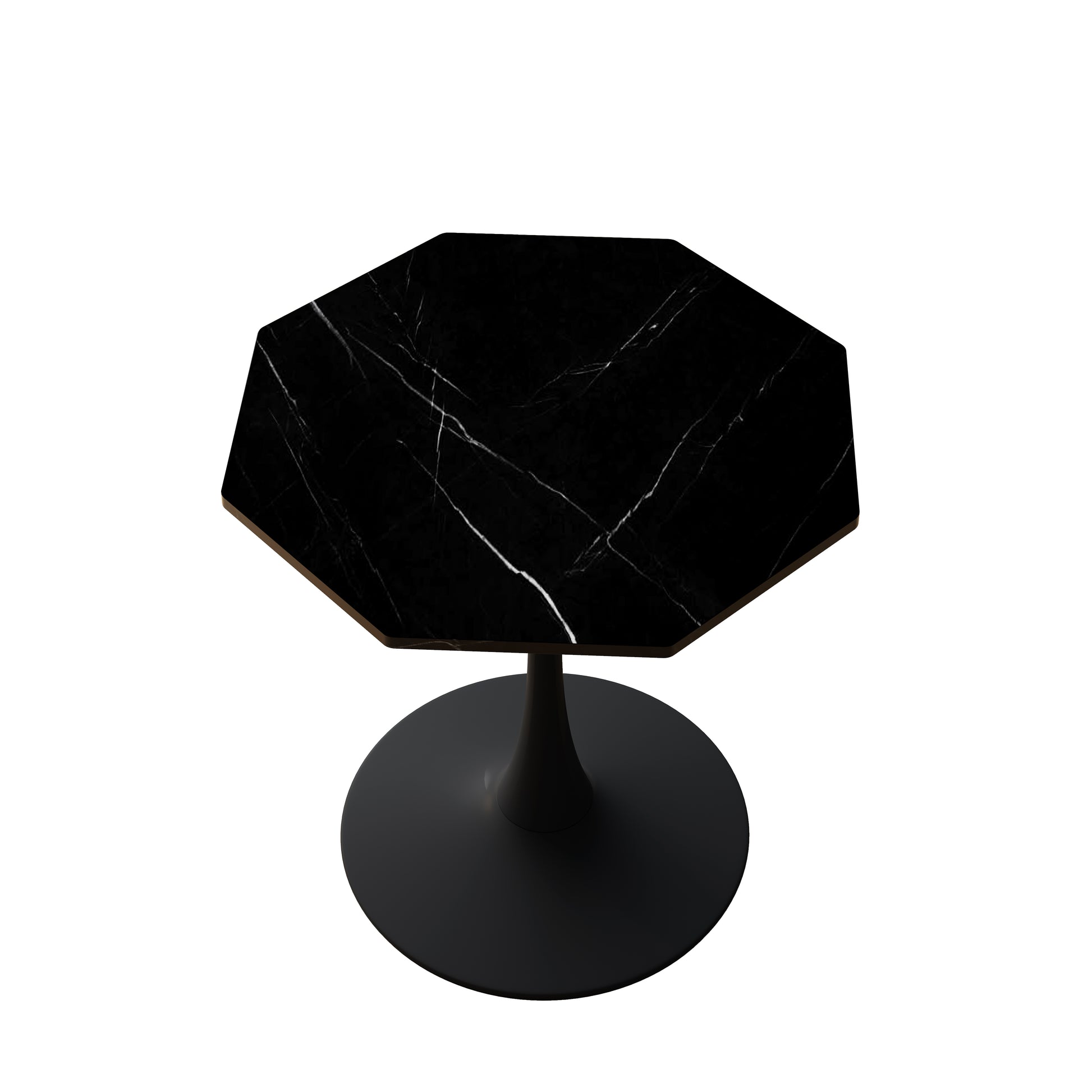 Octagonal black marble top accent table with pedestal base